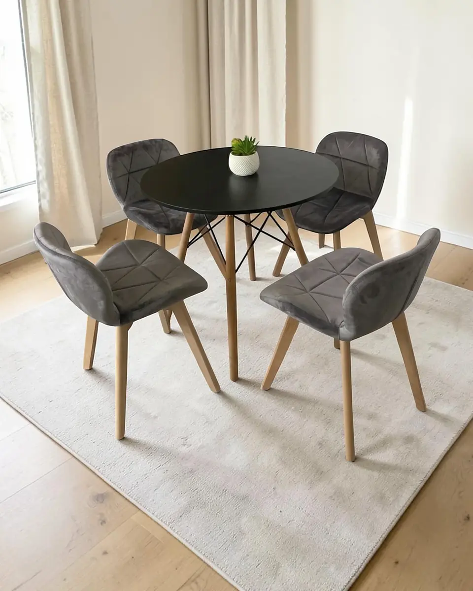 Comedor Redondo Melamina Eames con Sillas Radar Velvet 18