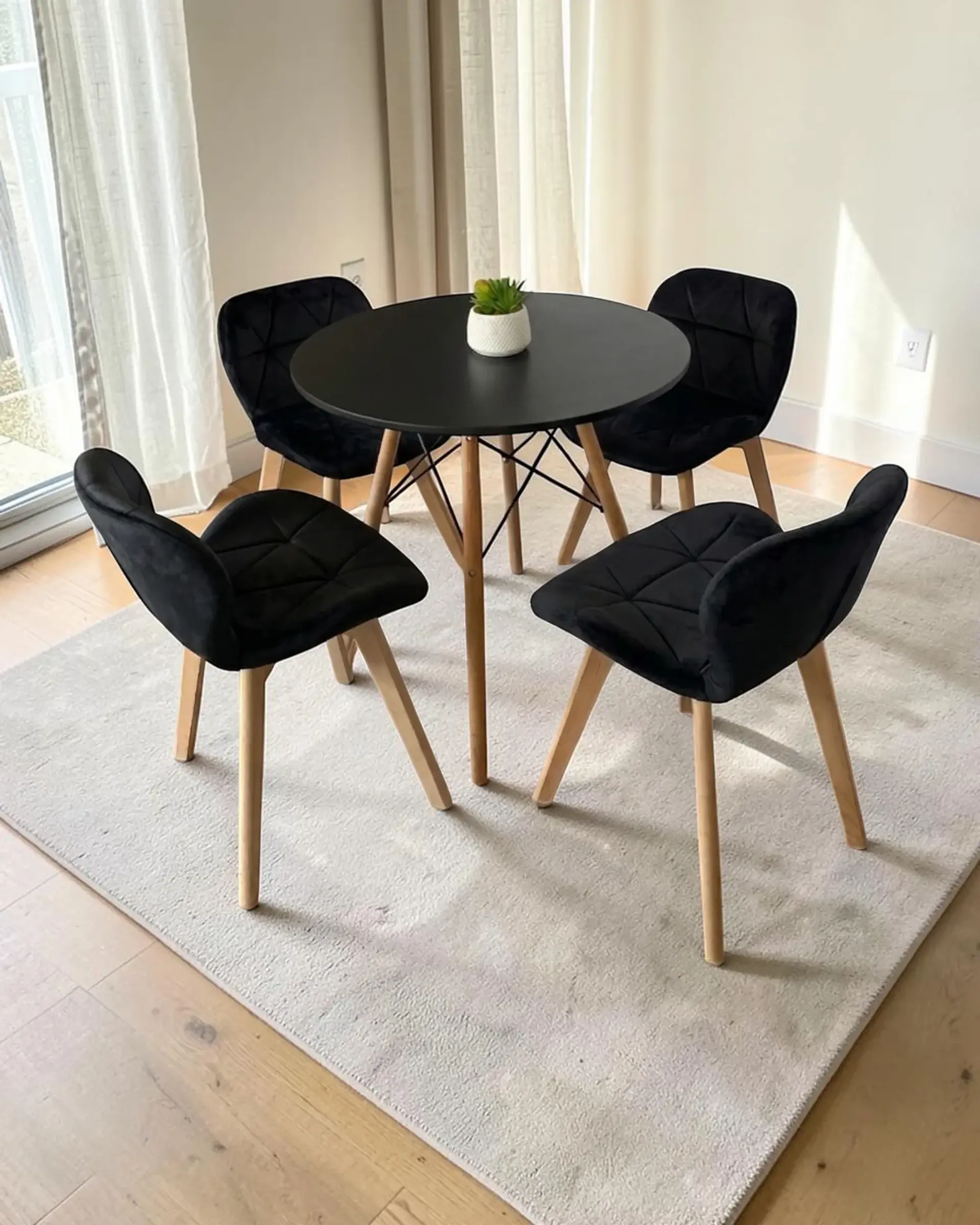 Comedor Redondo Melamina Eames con Sillas Radar Velvet 19