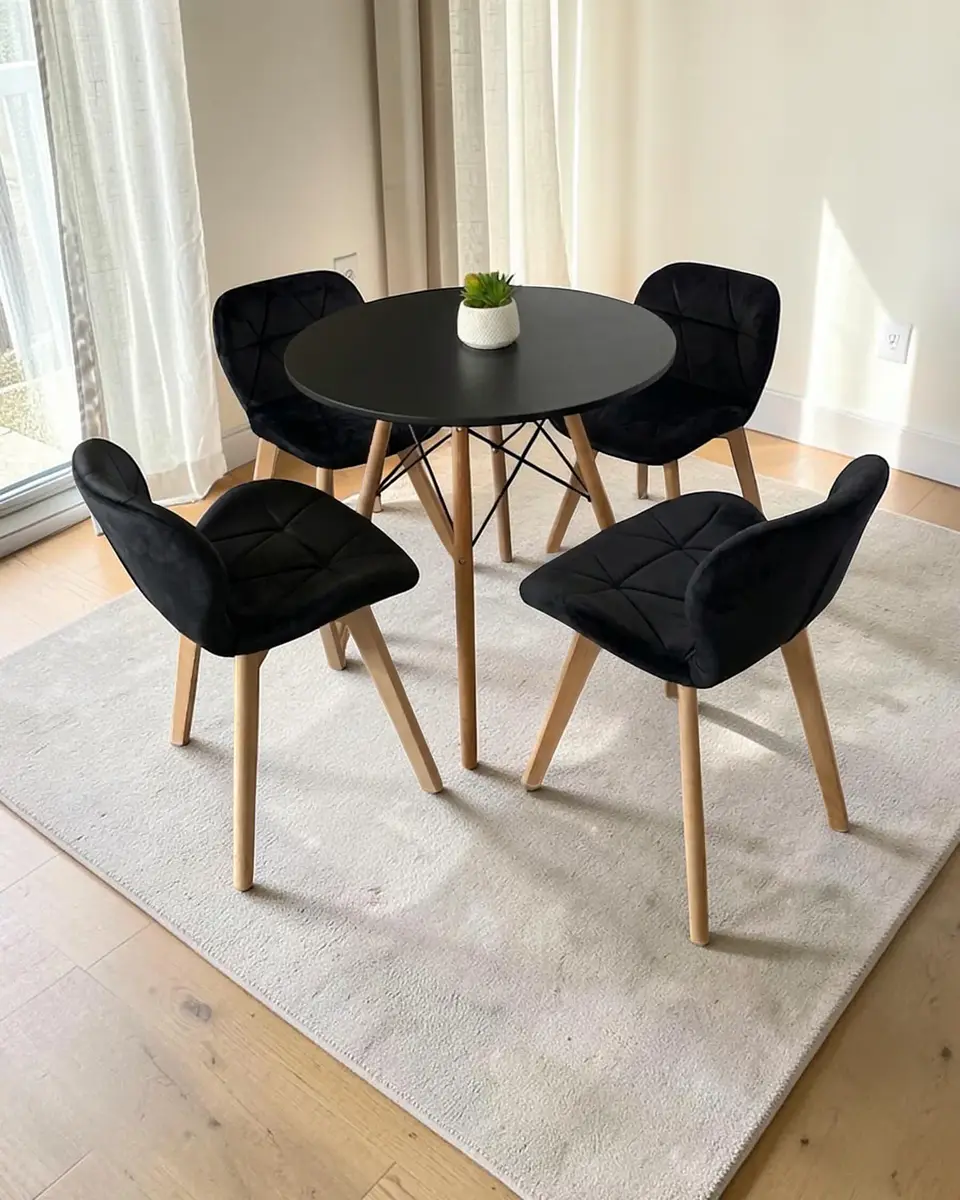 Comedor Redondo Melamina Eames con Sillas Radar Velvet 19