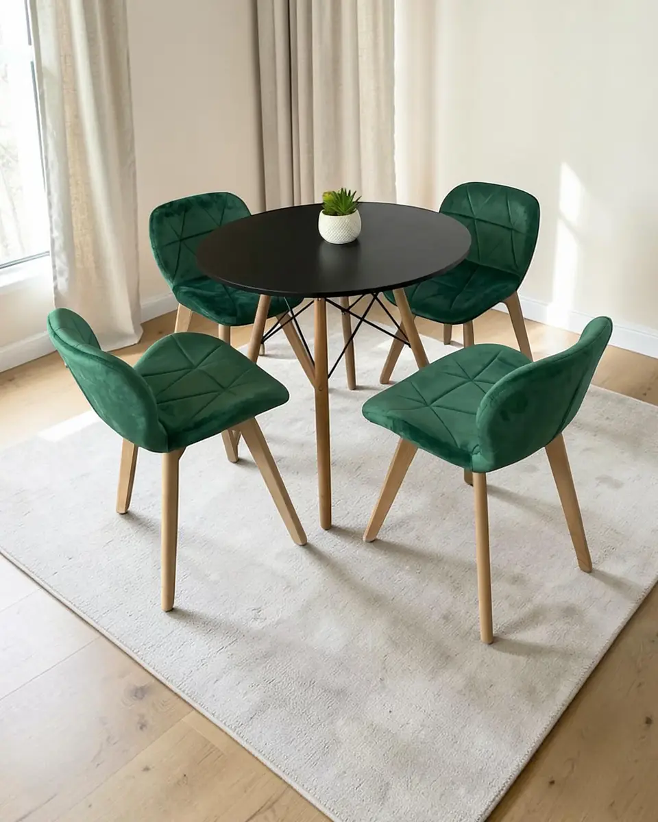 Comedor Redondo Melamina Eames con Sillas Radar Velvet 20