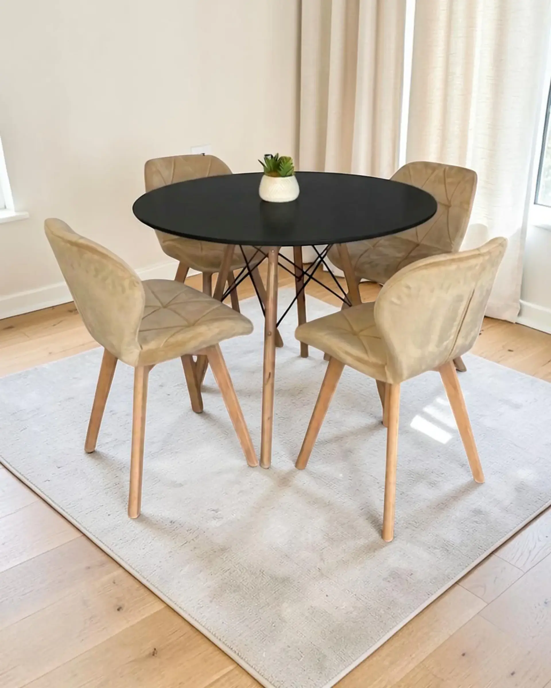 Comedor Redondo Melamina Eames con Sillas Radar Velvet 21