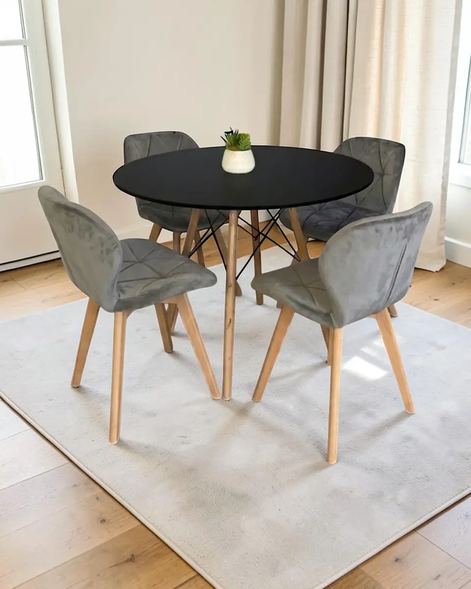 Comedor Redondo Melamina Eames con Sillas Radar Velvet 22