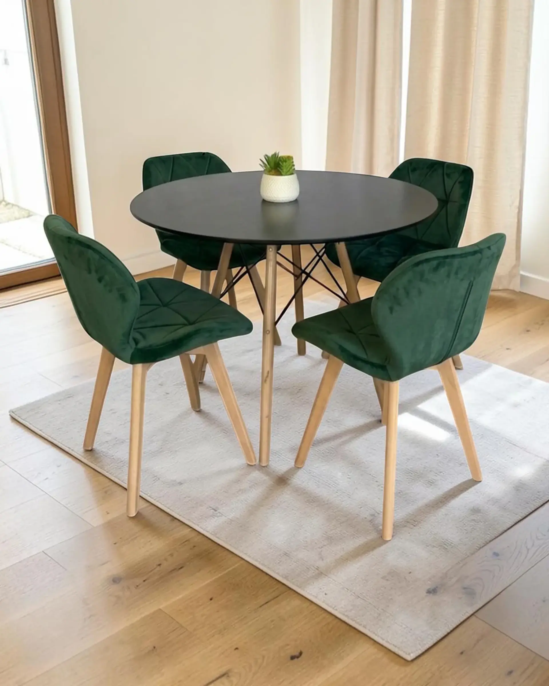 Comedor Redondo Melamina Eames con Sillas Radar Velvet 24