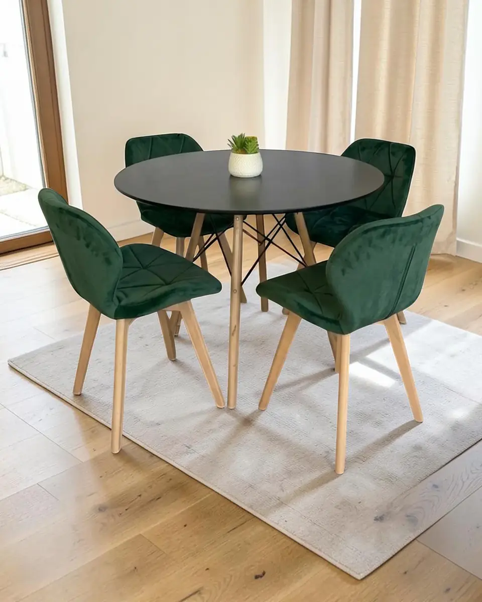 Comedor Redondo Melamina Eames con Sillas Radar Velvet 24