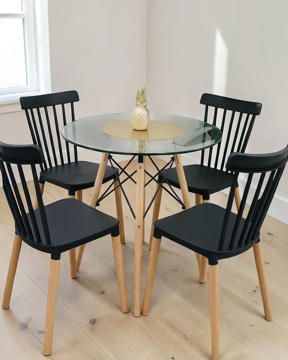 Comedor Redondo Vidrio Eames con Sillas Windsor 3