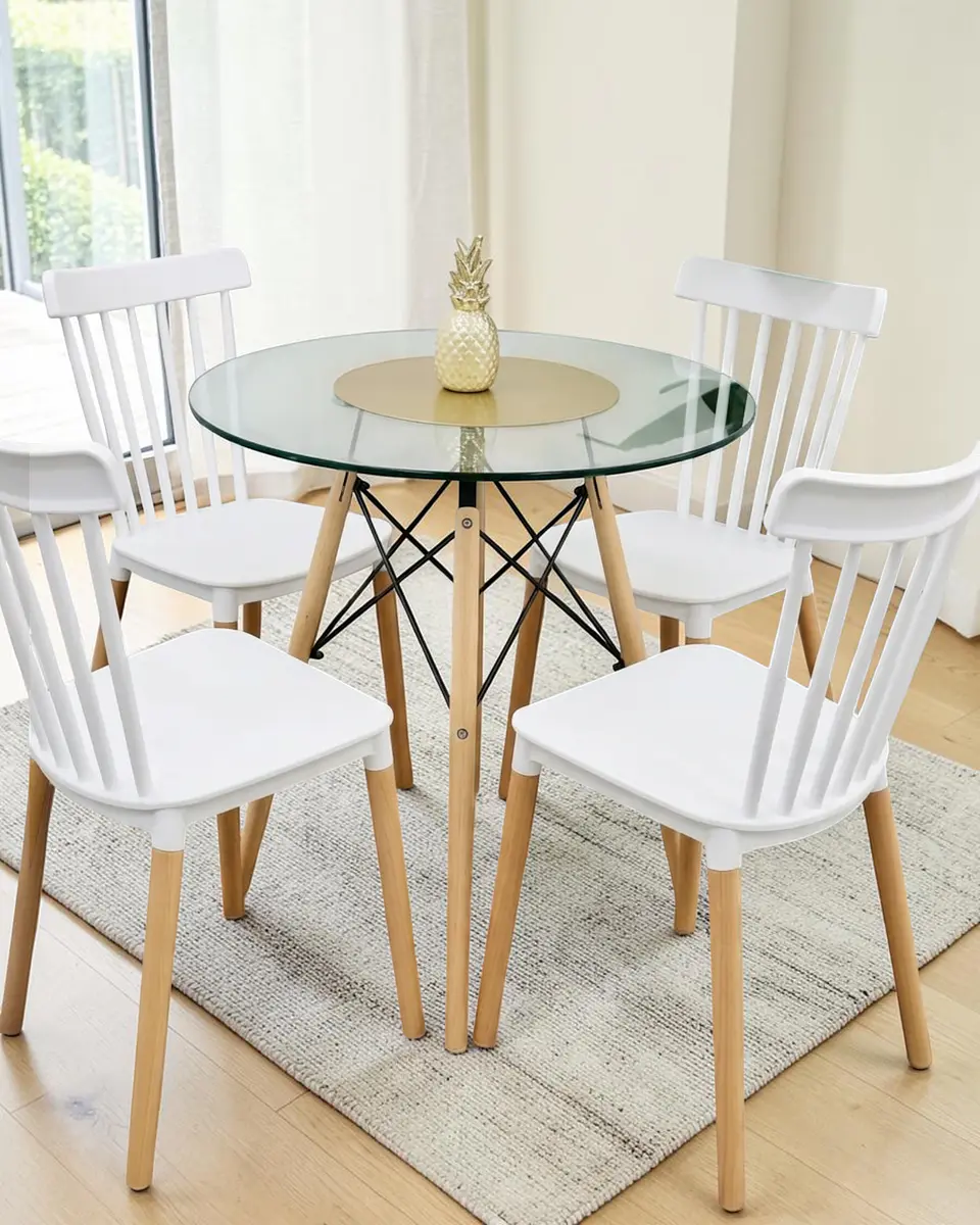 Comedor Redondo Vidrio Eames con Sillas Windsor 2