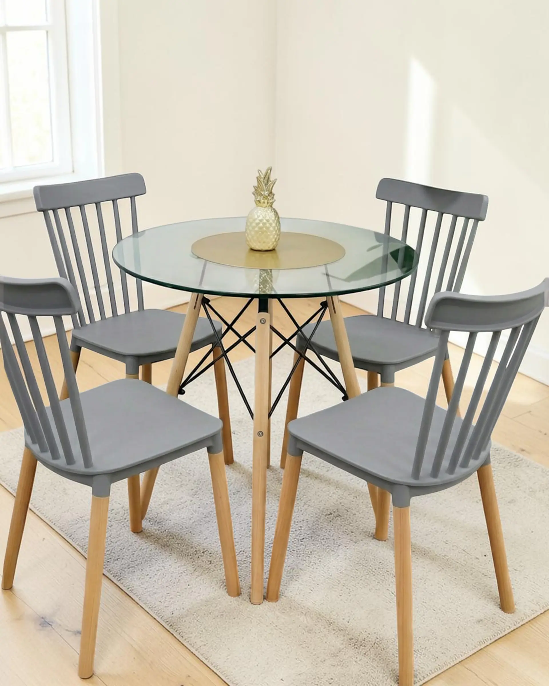 Comedor Redondo Vidrio Eames con Sillas Windsor 1