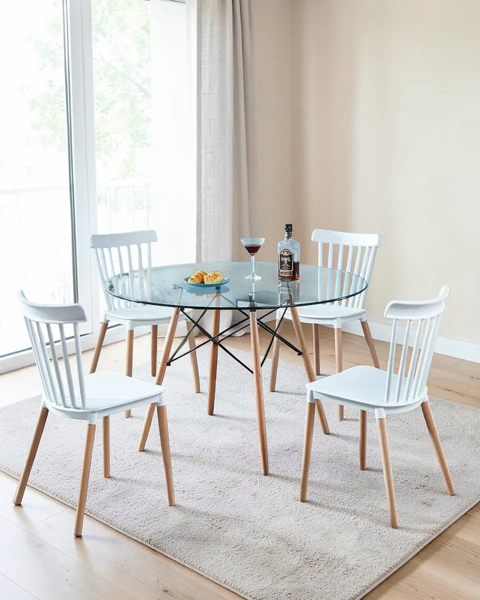 Comedor Redondo Vidrio Eames con Sillas Windsor 4