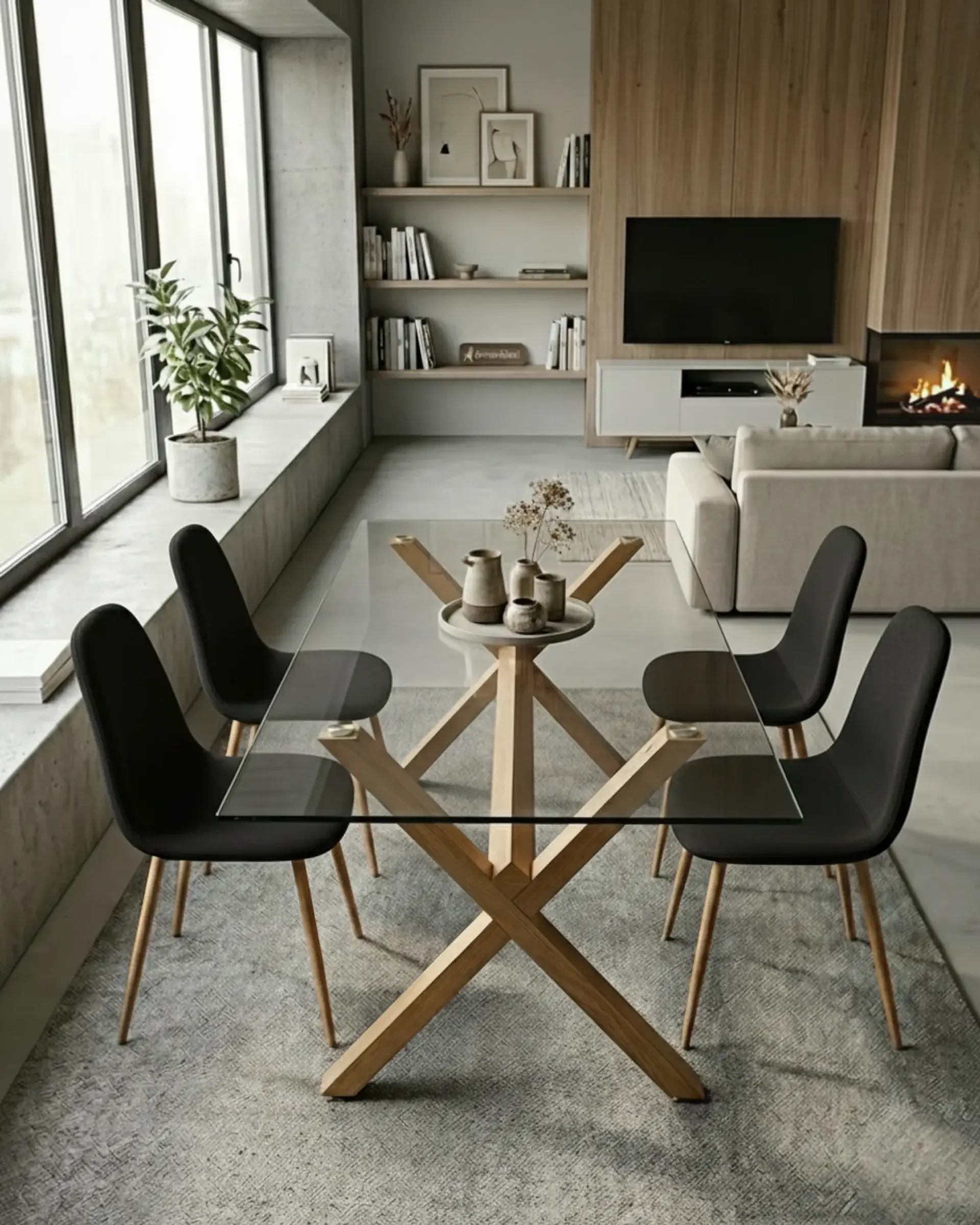 Comedor Rectangular Vidrio Elite con Sillas Scoop 2