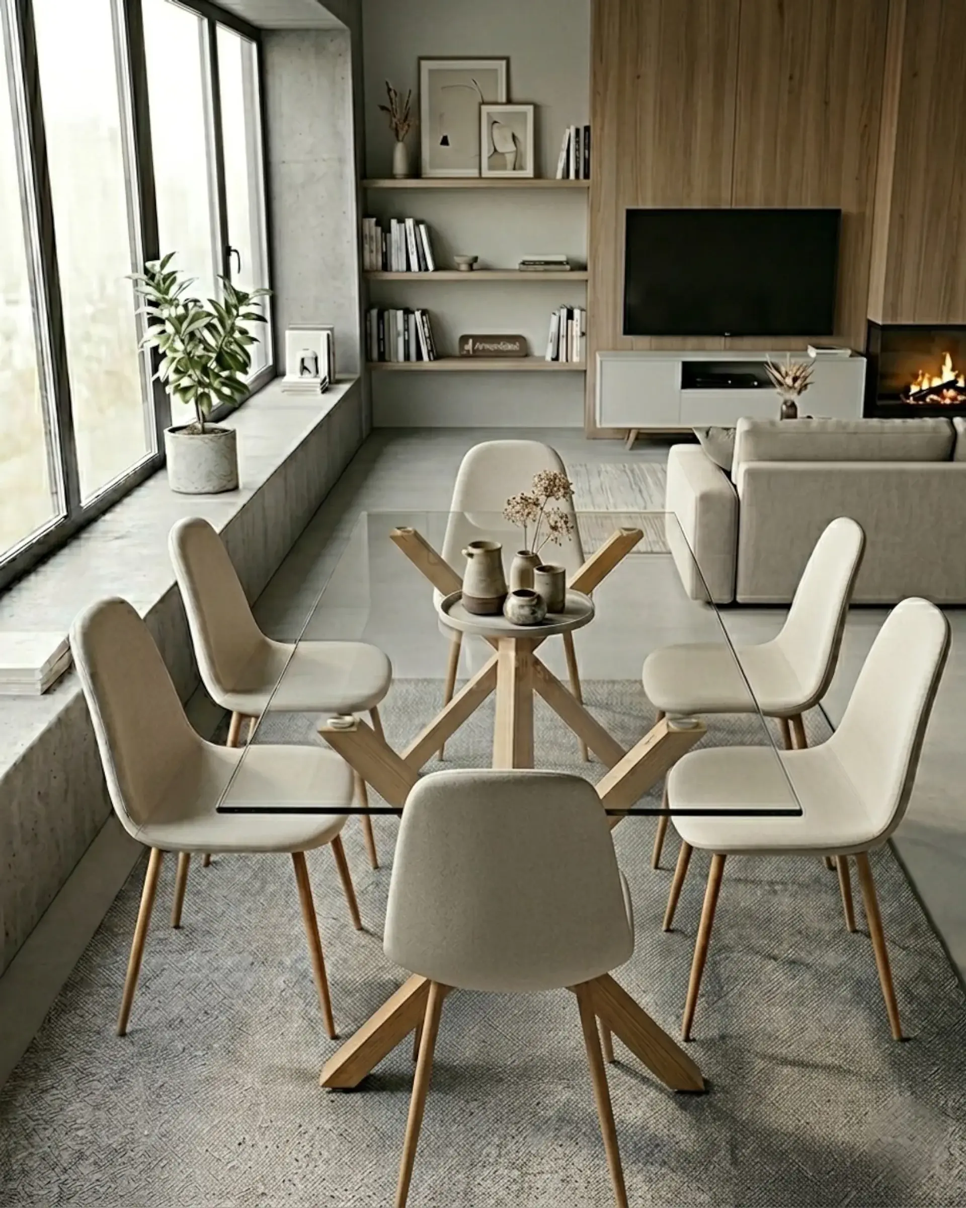 Comedor Rectangular Vidrio Elite con Sillas Scoop 6