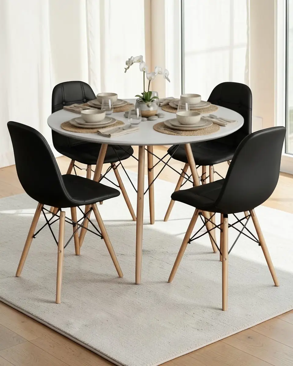 Comedor Redondo Melamina Eames 4 Sillas Buckle  8