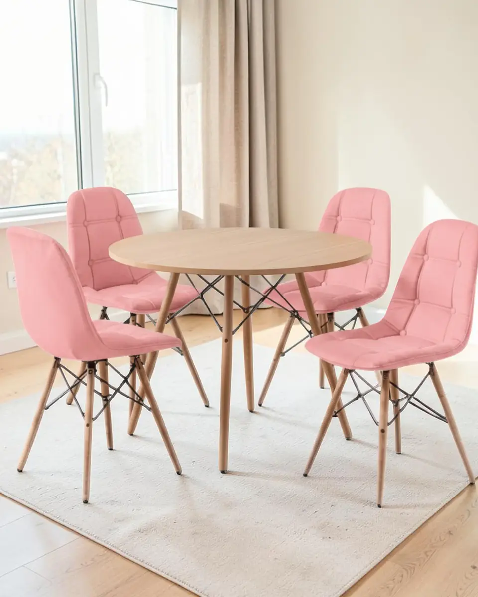 Comedor Redondo Melamina Eames 4 Sillas Buckle  13