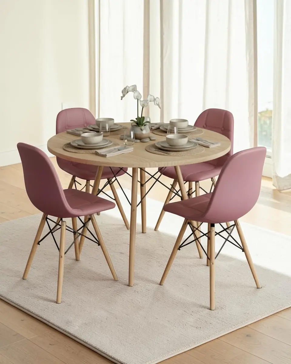 Comedor Redondo Melamina Eames 4 Sillas Buckle  16