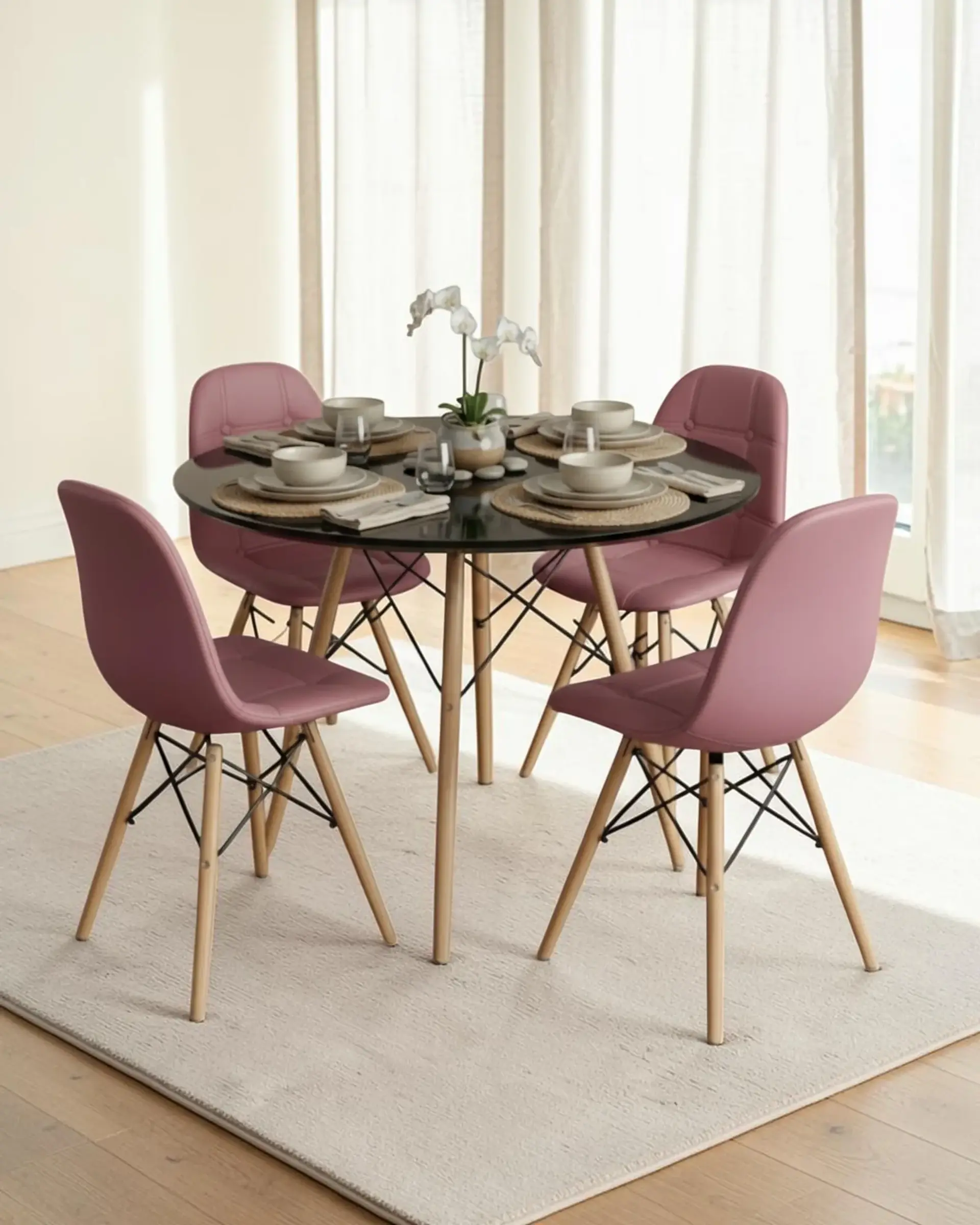 Comedor Redondo Melamina Eames 4 Sillas Buckle  24