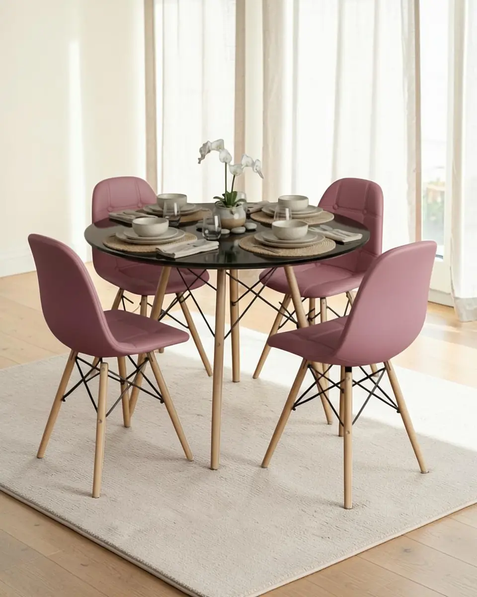 Comedor Redondo Melamina Eames 4 Sillas Buckle  24