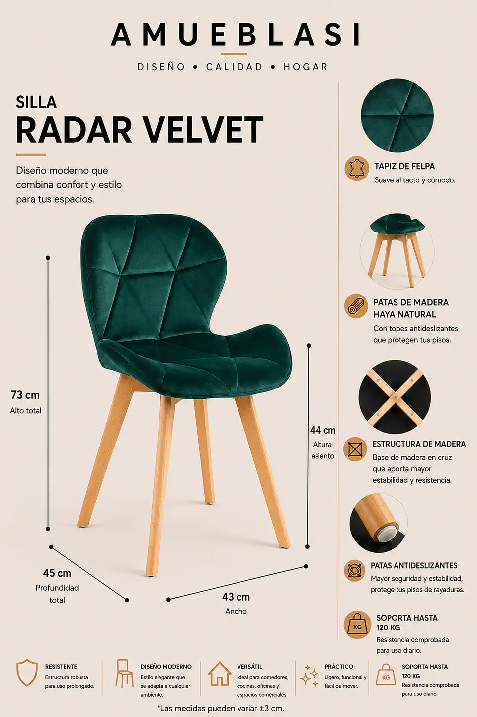 Pack 2 Sillas Radar Velvet 7
