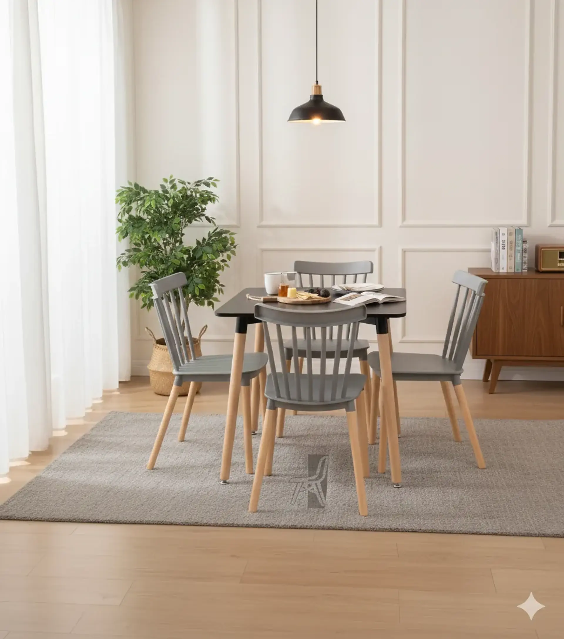 Comedor Cuadrado Melamina con Sillas Windsor 5