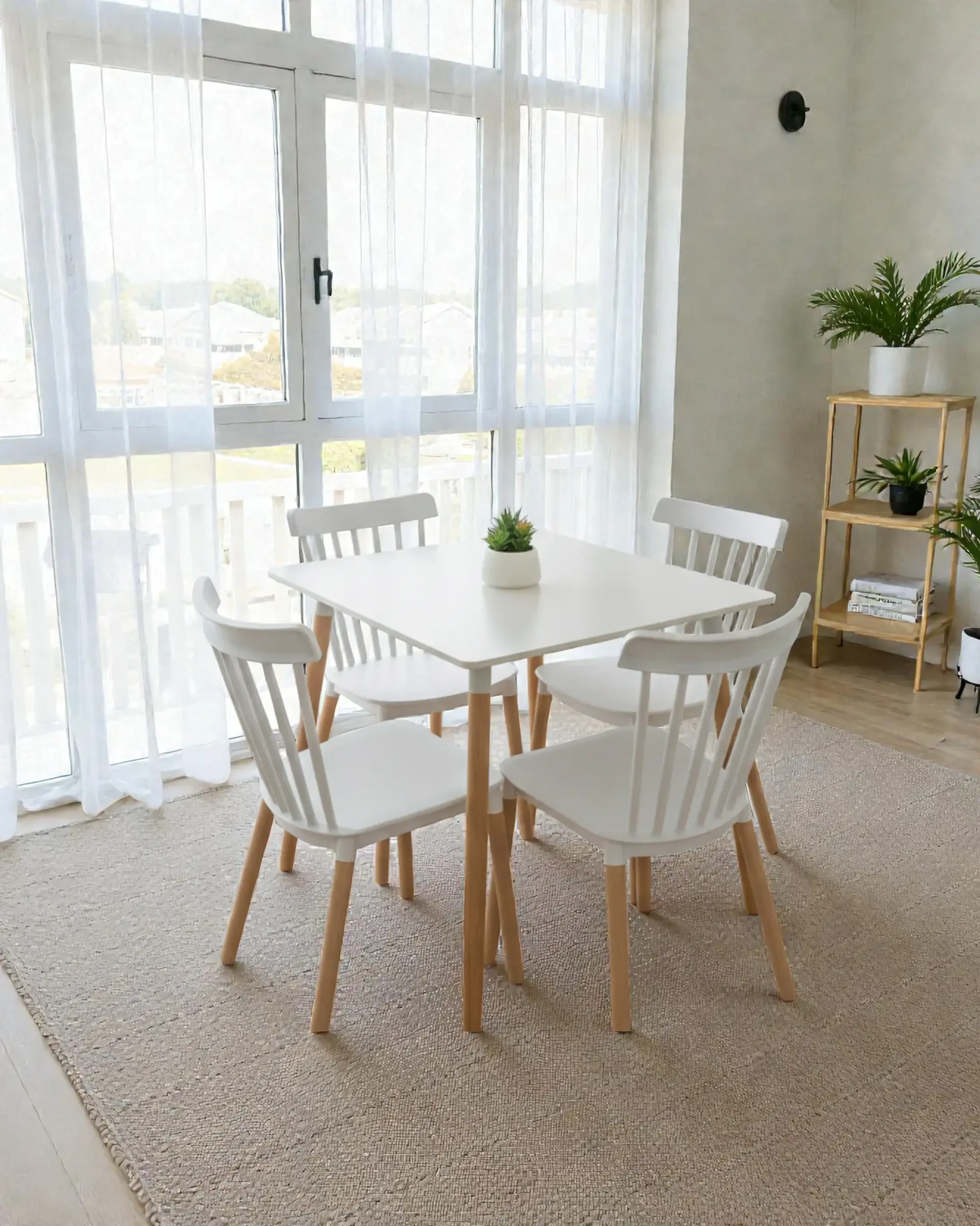 Comedor Cuadrado Melamina con Sillas Windsor 7