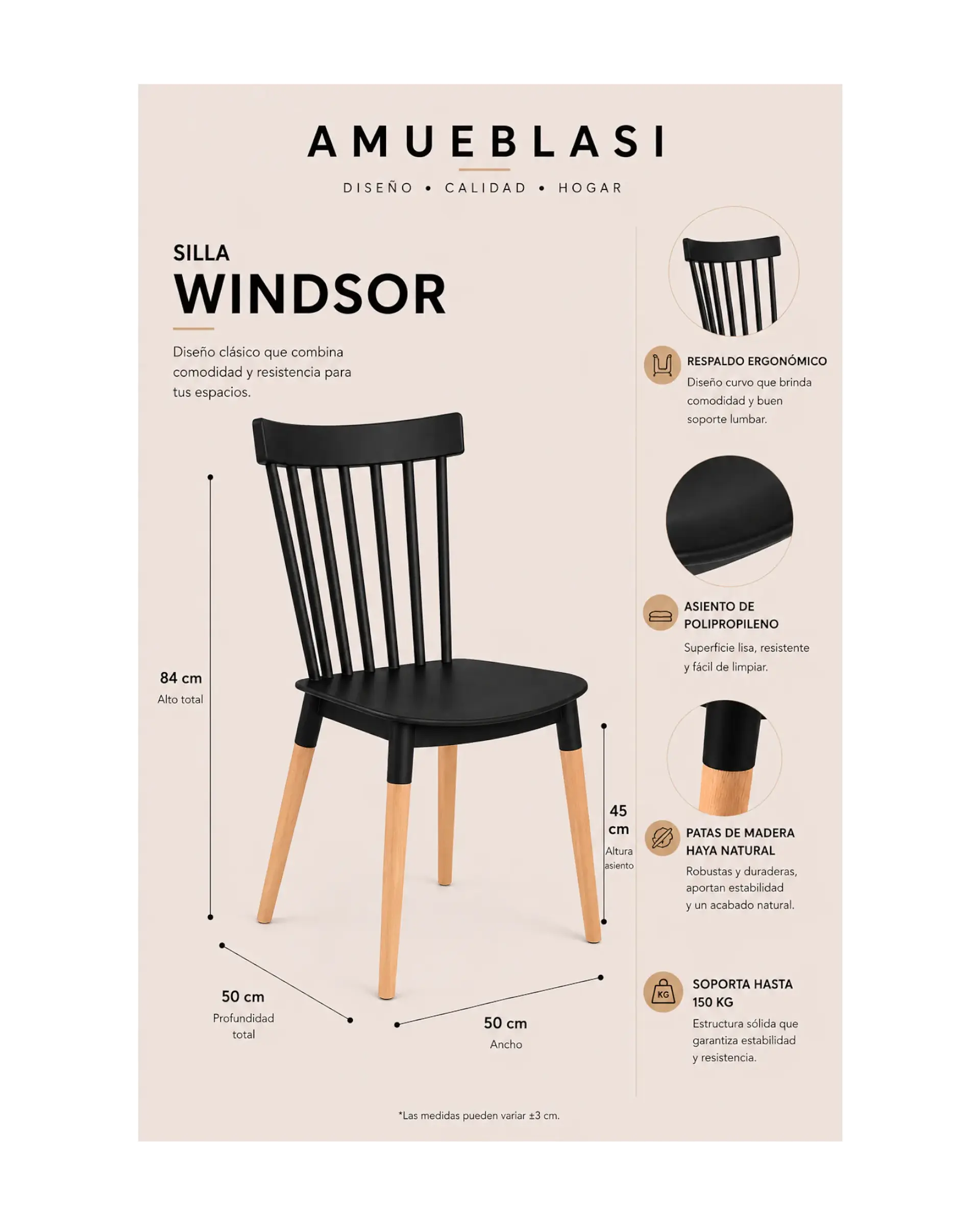 Silla Windsor Polipropileno con Patas de Madera 7