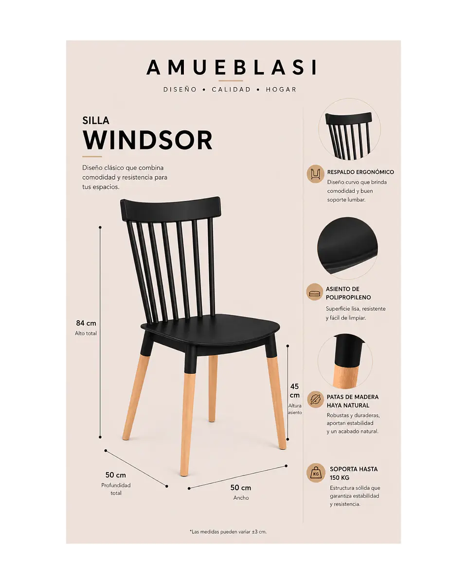 Silla Windsor Polipropileno con Patas de Madera 7