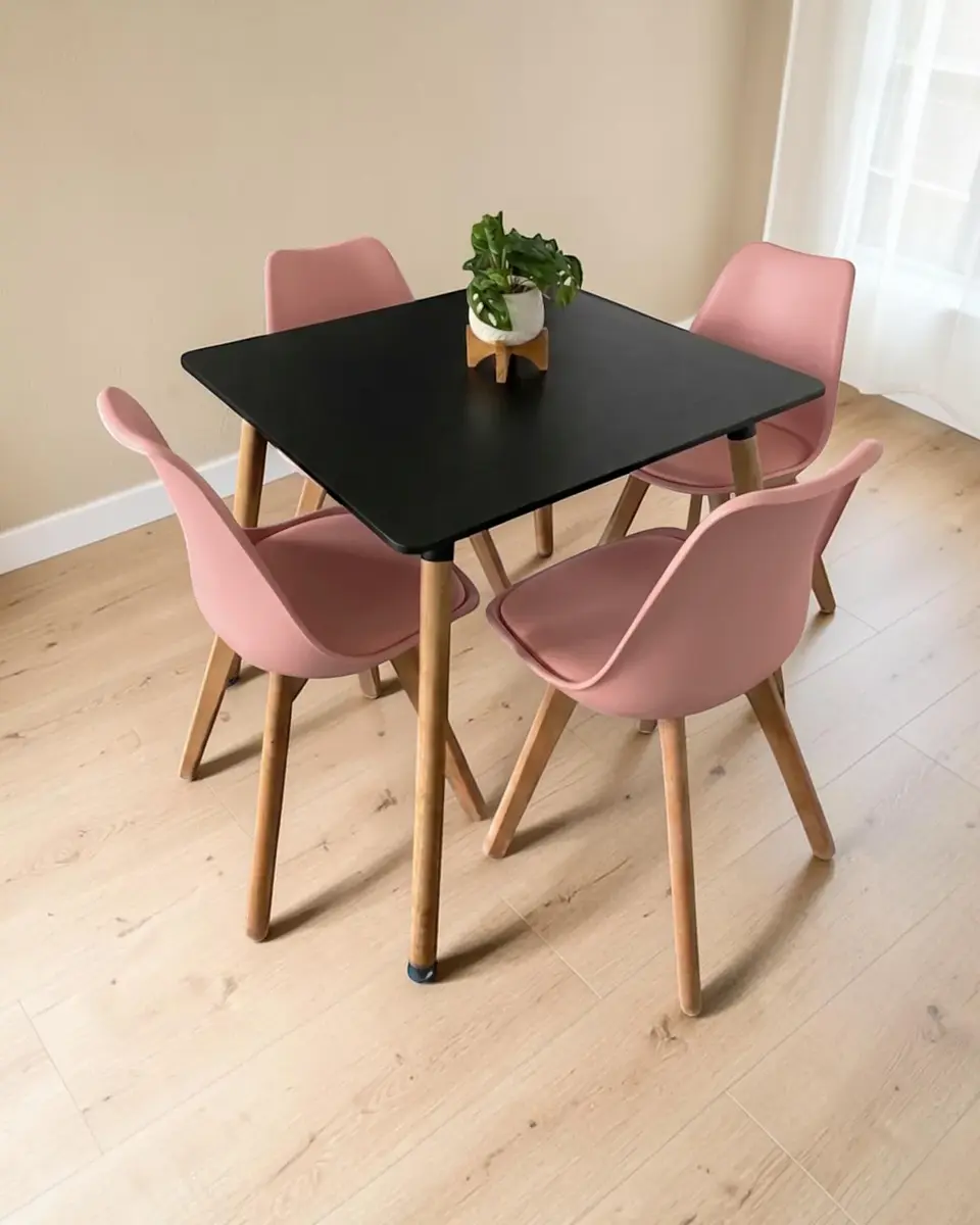 Comedor Cuadrado Melamina con Sillas Tulip 18