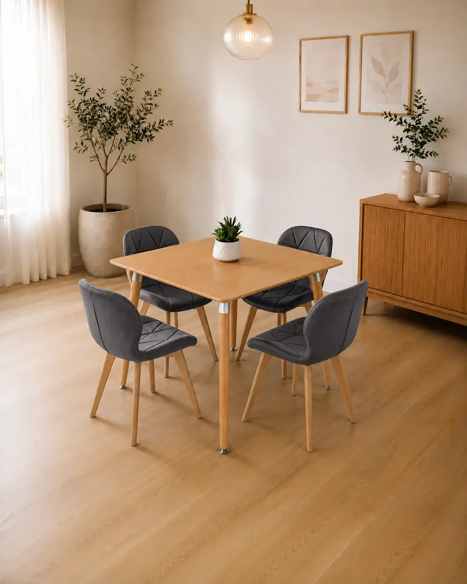 Comedor Cuadrado Melamina con Sillas Radar Velvet 6