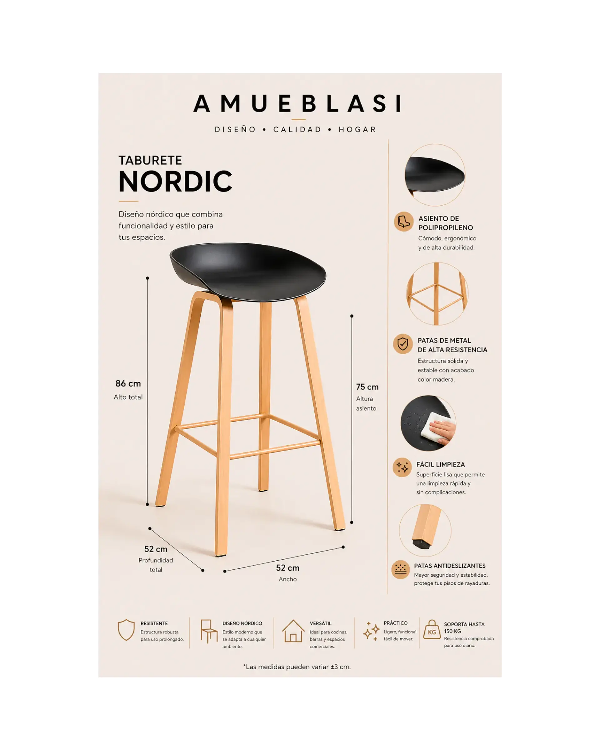 Taburete Nordic 75 cm 4