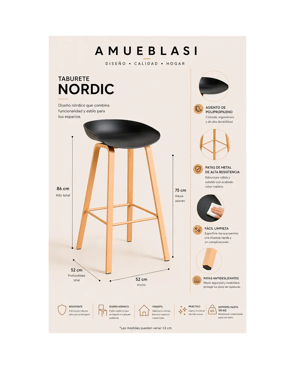 Taburete Nordic 75 cm 4