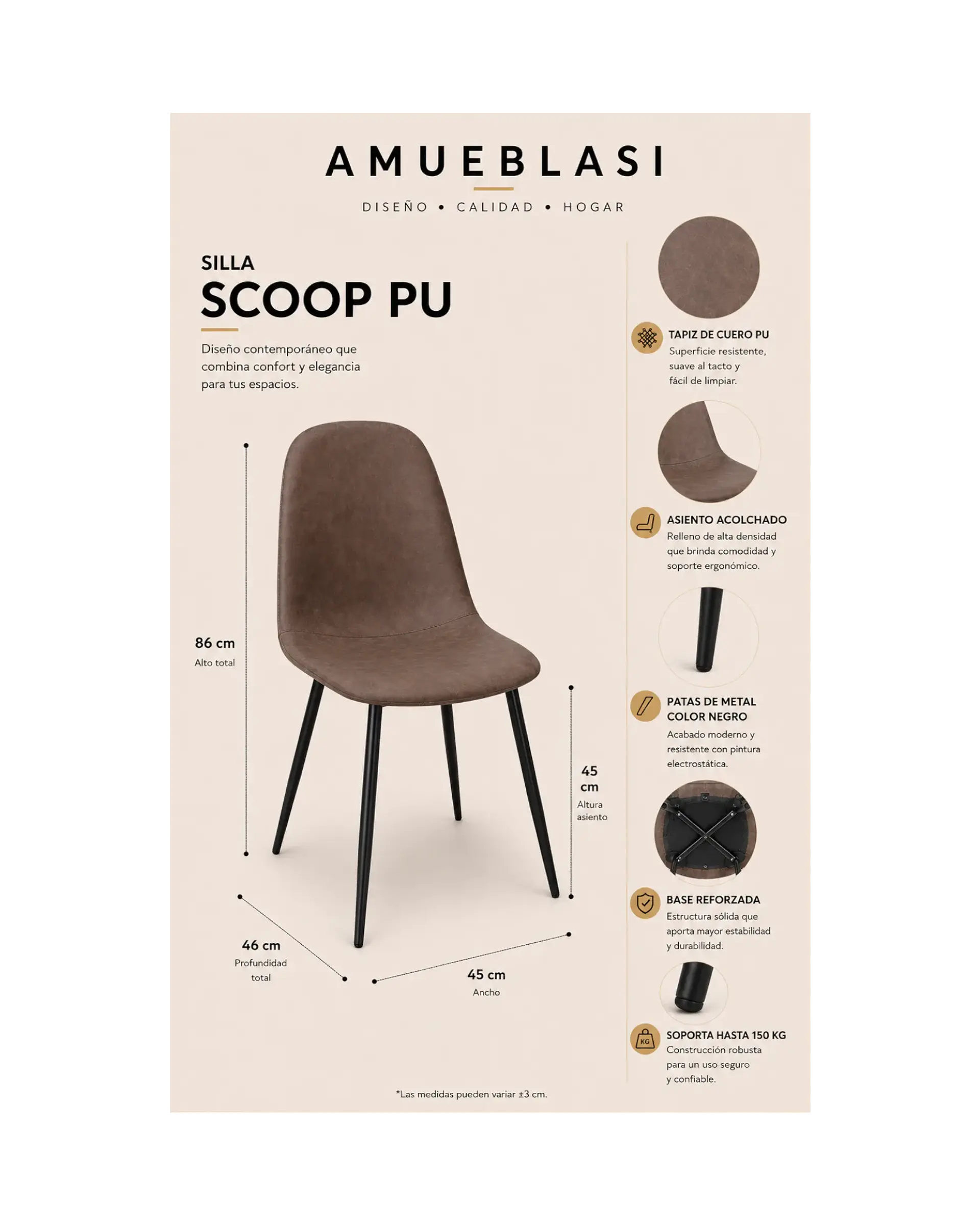Comedor Rectangular de Vidrio Elite con Sillas Scoop PU 5