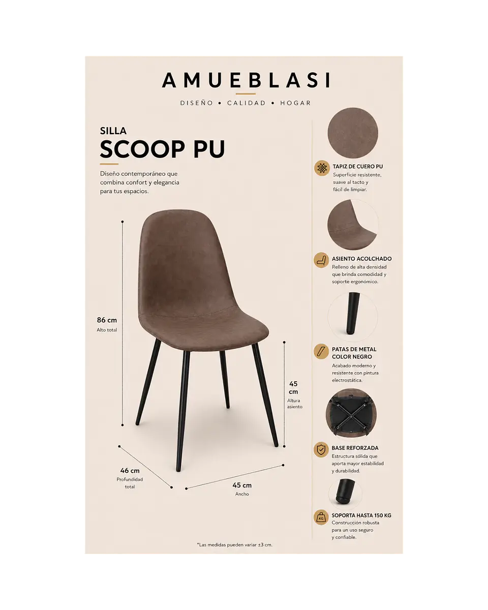 Comedor Rectangular de Vidrio Elite con Sillas Scoop PU 5