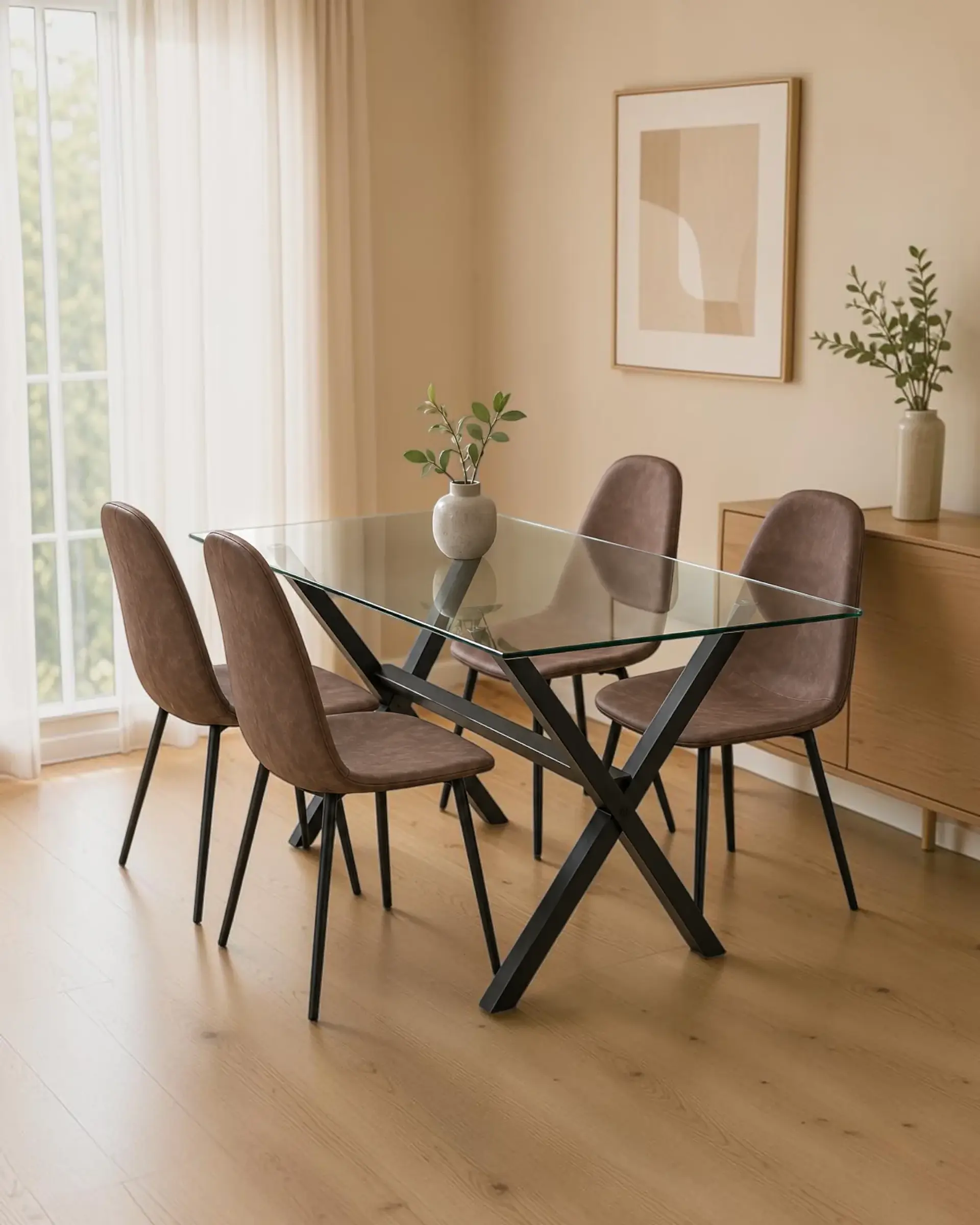 Comedor Rectangular de Vidrio Elite con Sillas Scoop PU 1