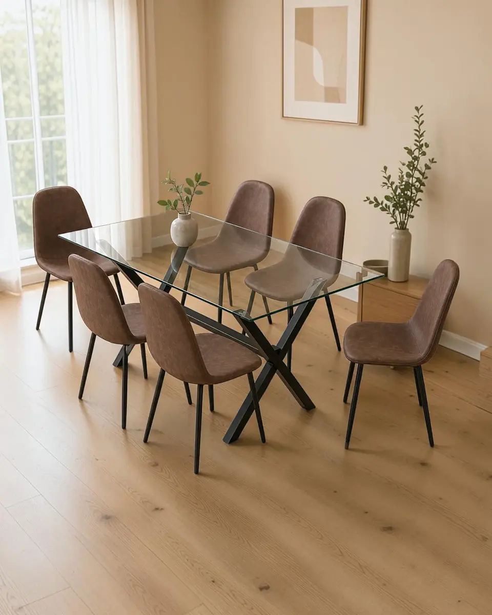 Comedor Rectangular de Vidrio Elite con Sillas Scoop PU 2