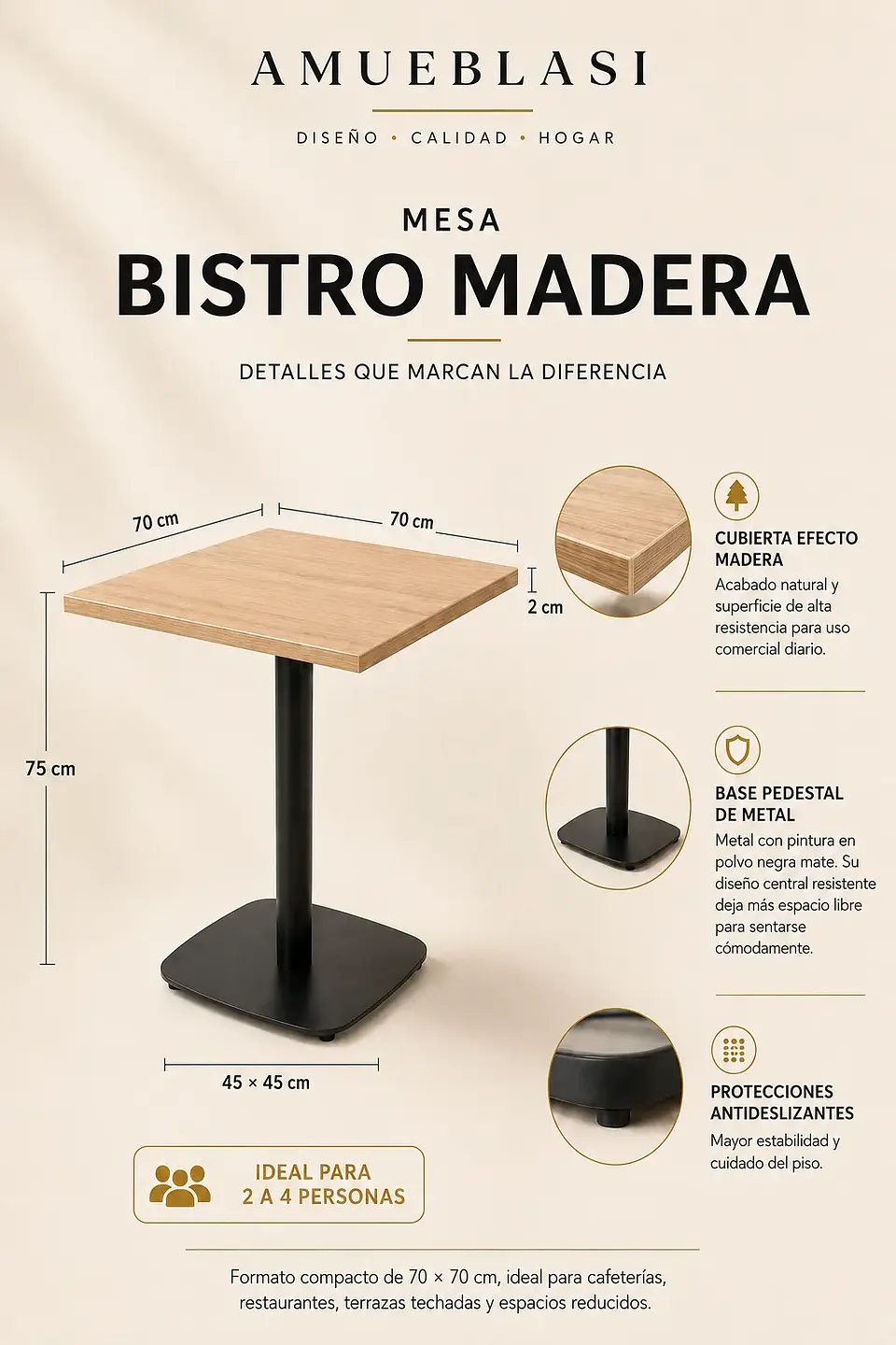 Mesa Bistró Madera 7Ox70 cm 5