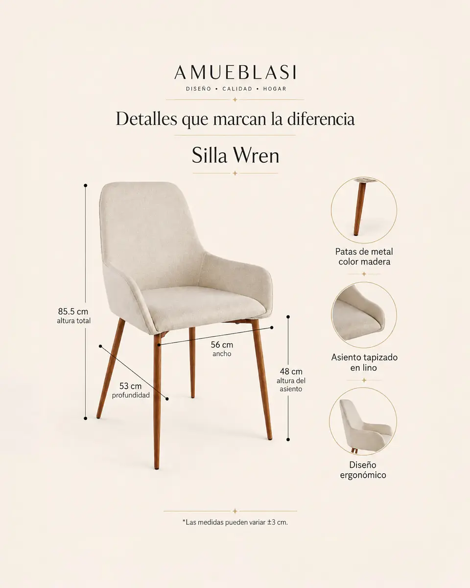 Pack 2 Sillas Wren Lino Beige 6