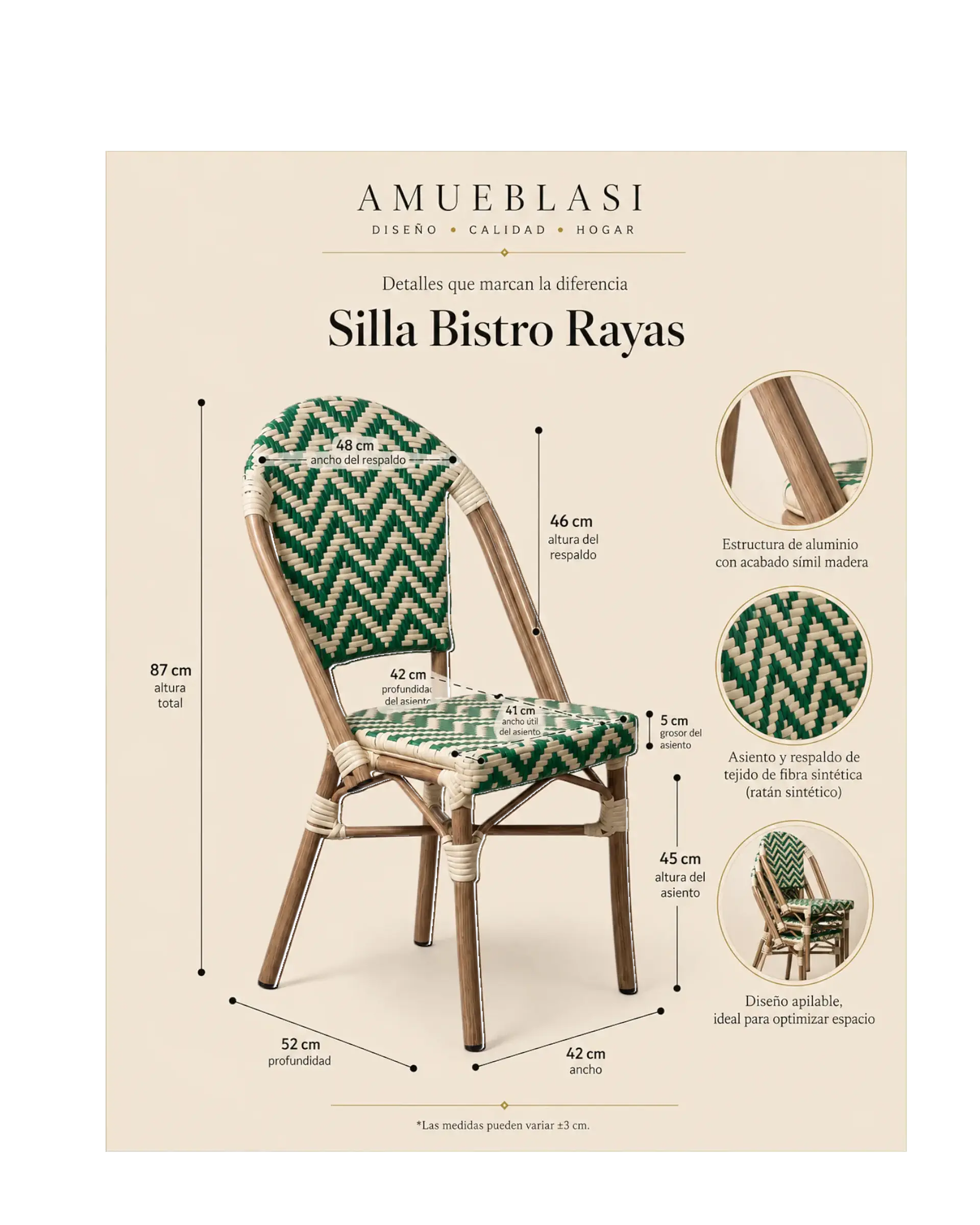 Silla Parisina Bistró Rayas 8