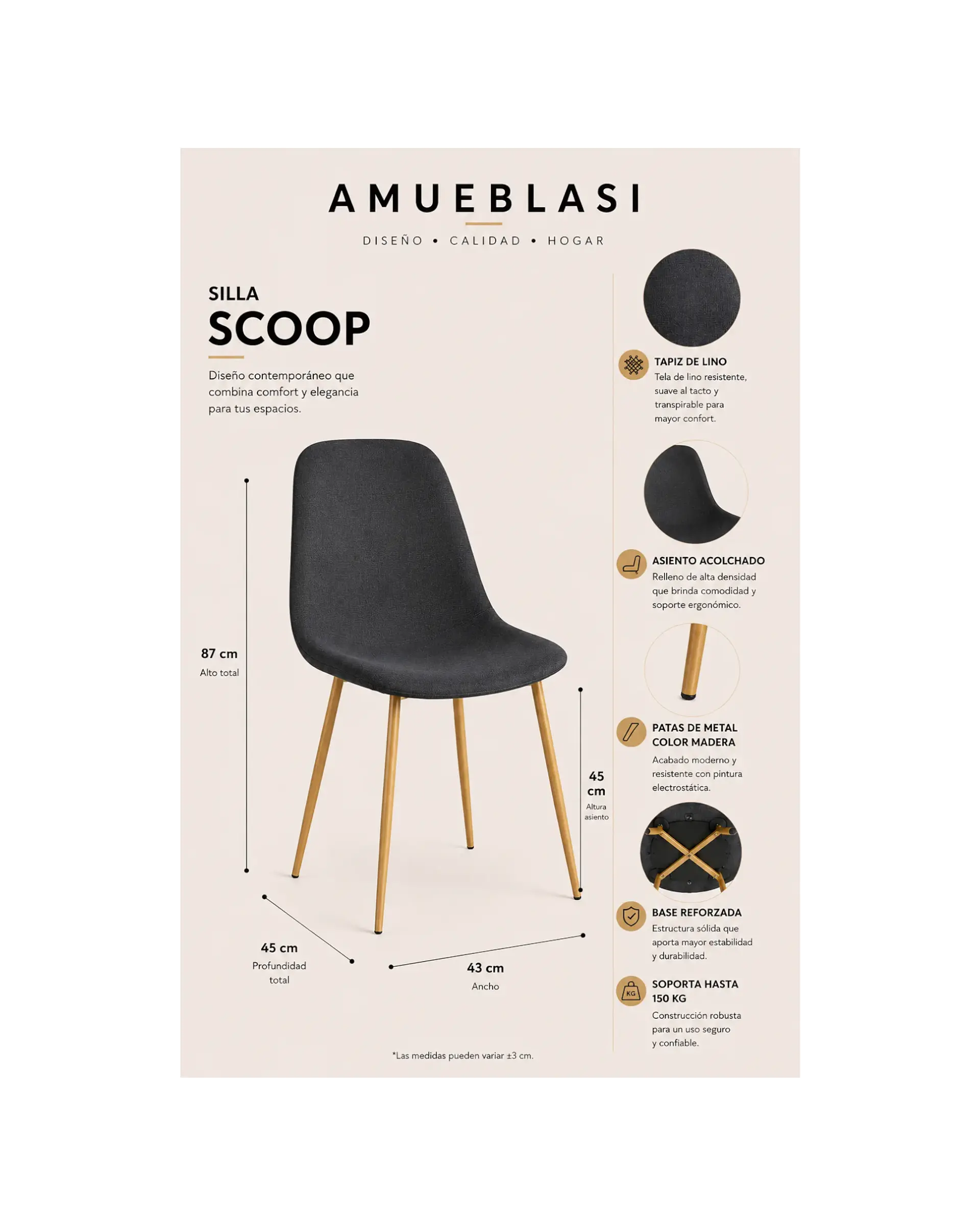 Pack 4 Silla Scoop Wood 5