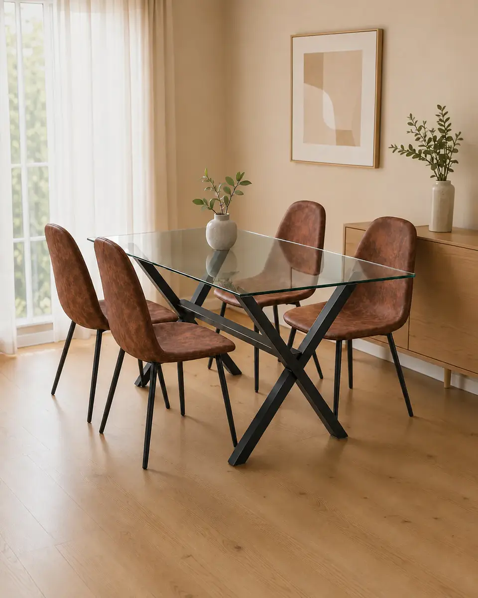 Comedor Rectangular de Vidrio Elite con Sillas Scoop PU 1