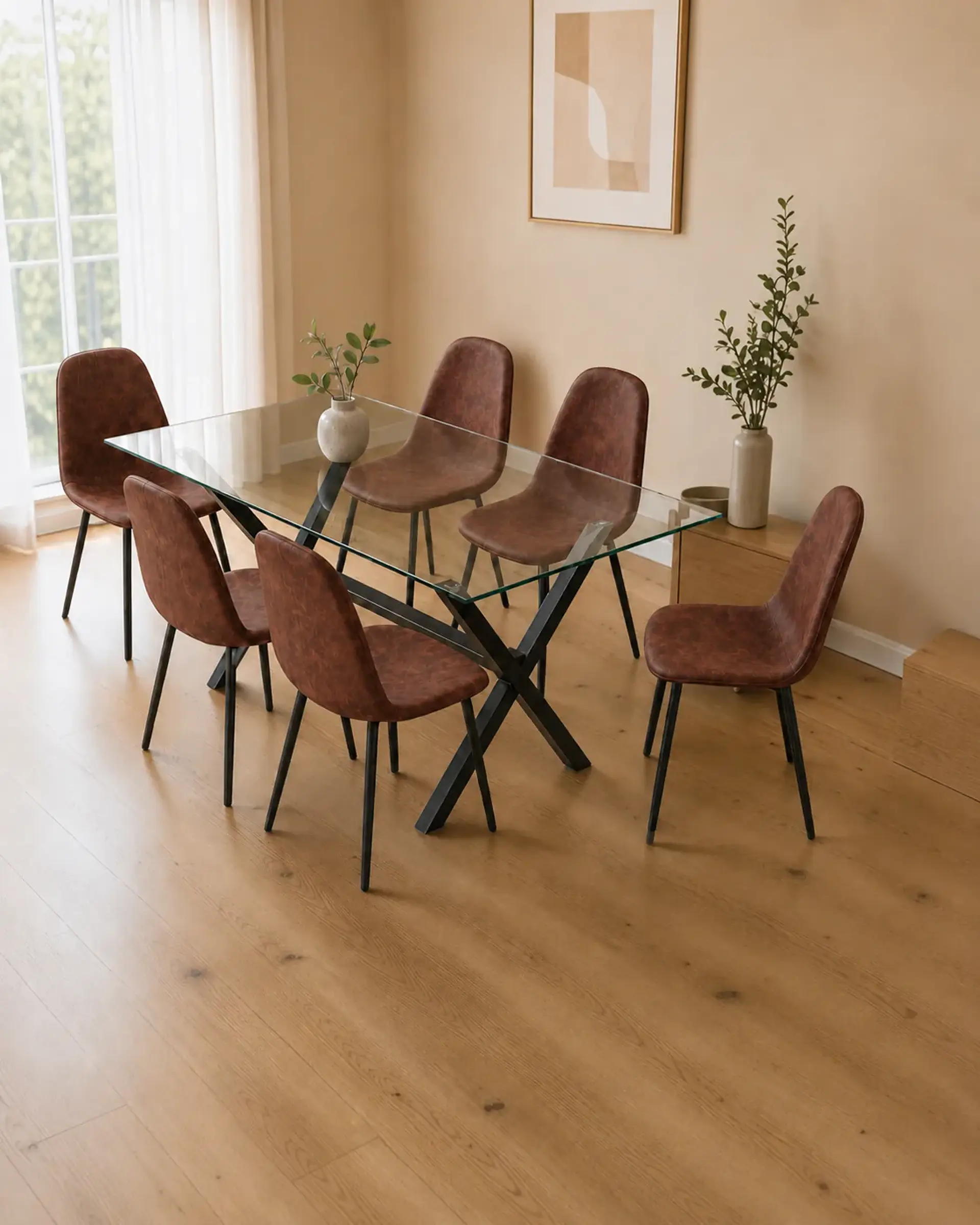 Comedor Rectangular de Vidrio Elite con Sillas Scoop PU 2