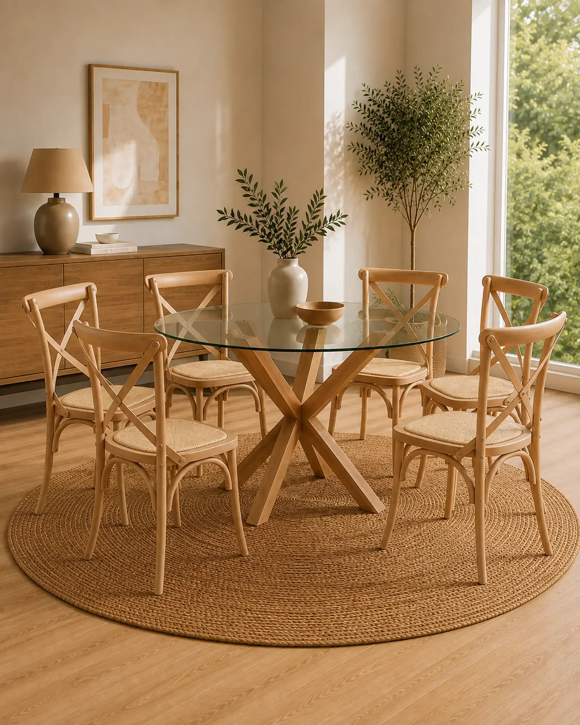 Comedor Redondo Madrid Sillas Crossback Madera 8