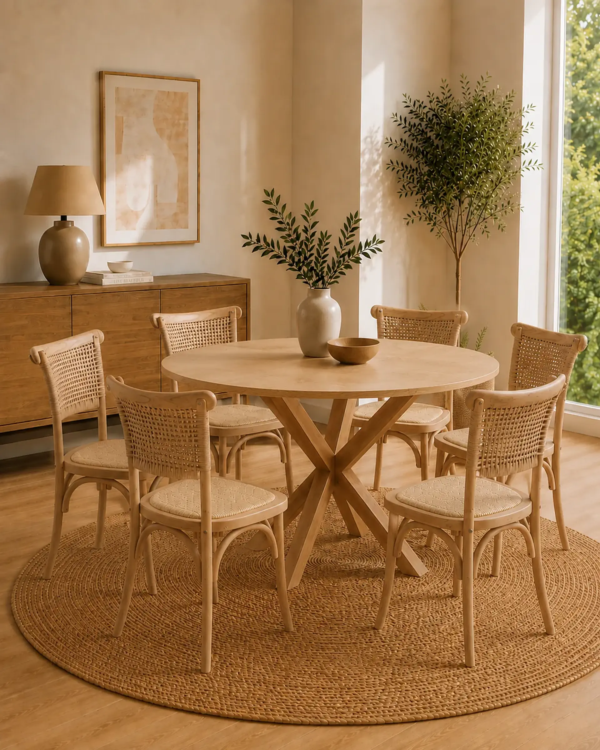 Comedor Redondo Madrid Sillas Crossback Madera 15