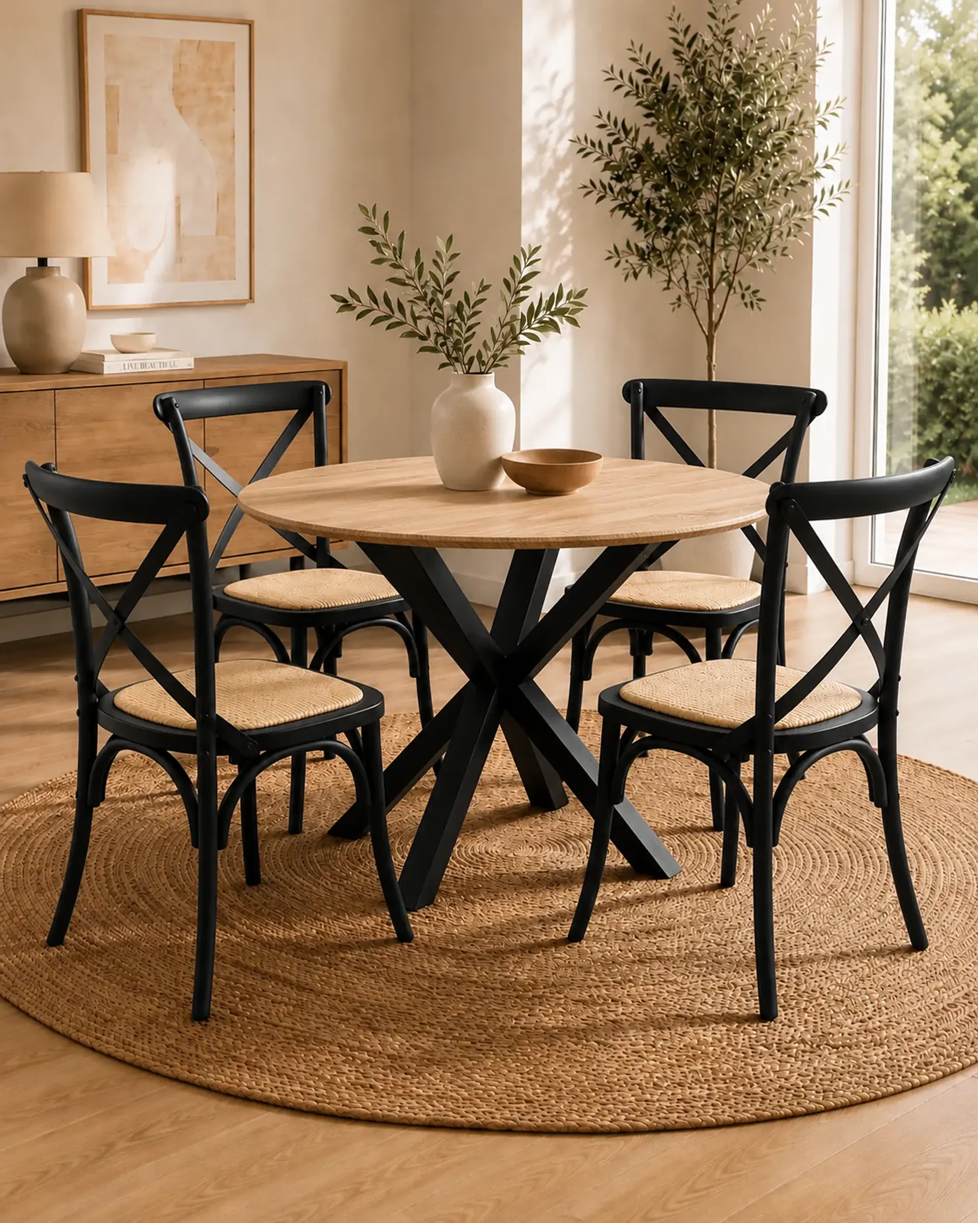 Comedor Redondo Madrid Sillas Crossback Madera 16