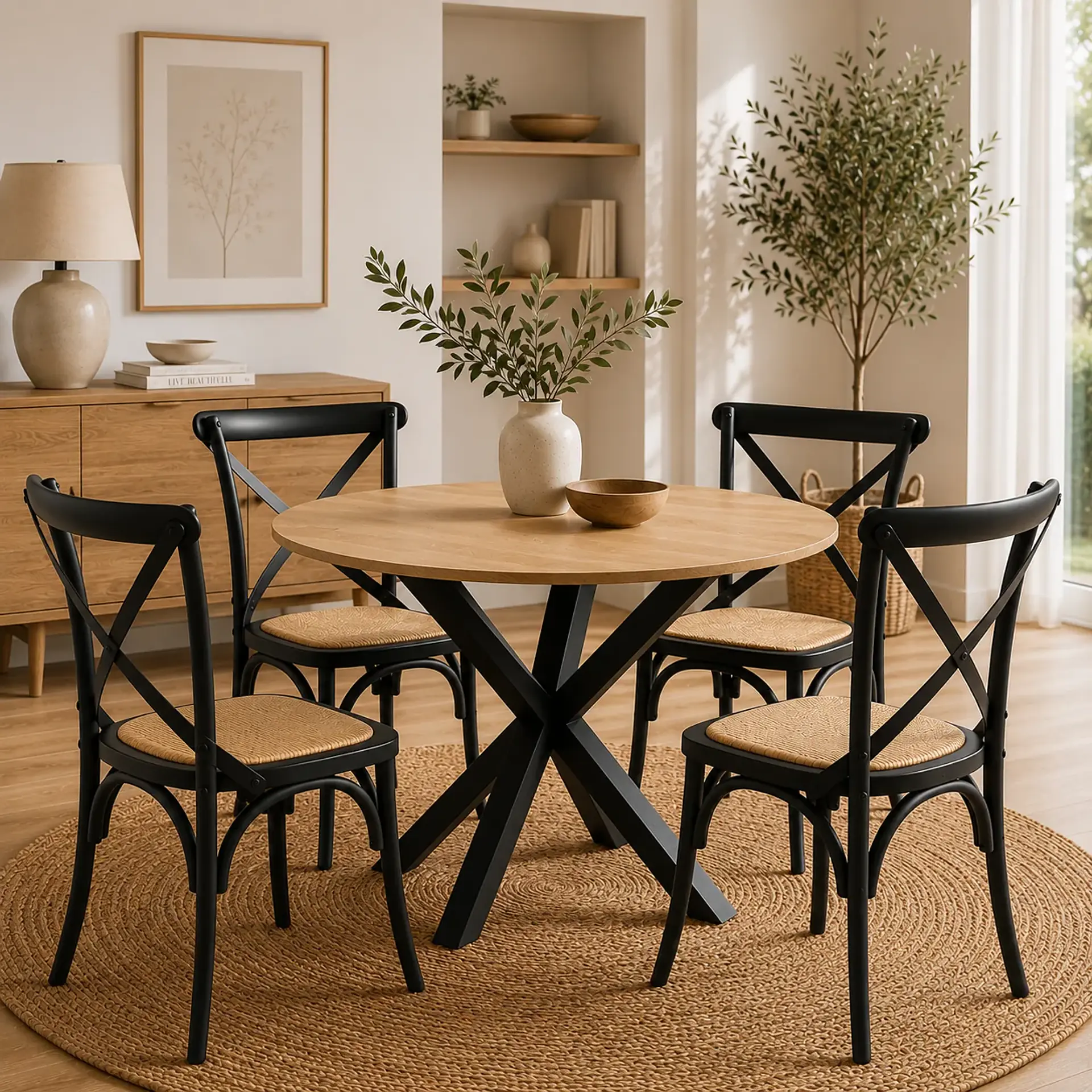 Comedor Redondo Madrid Sillas Crossback Madera 19