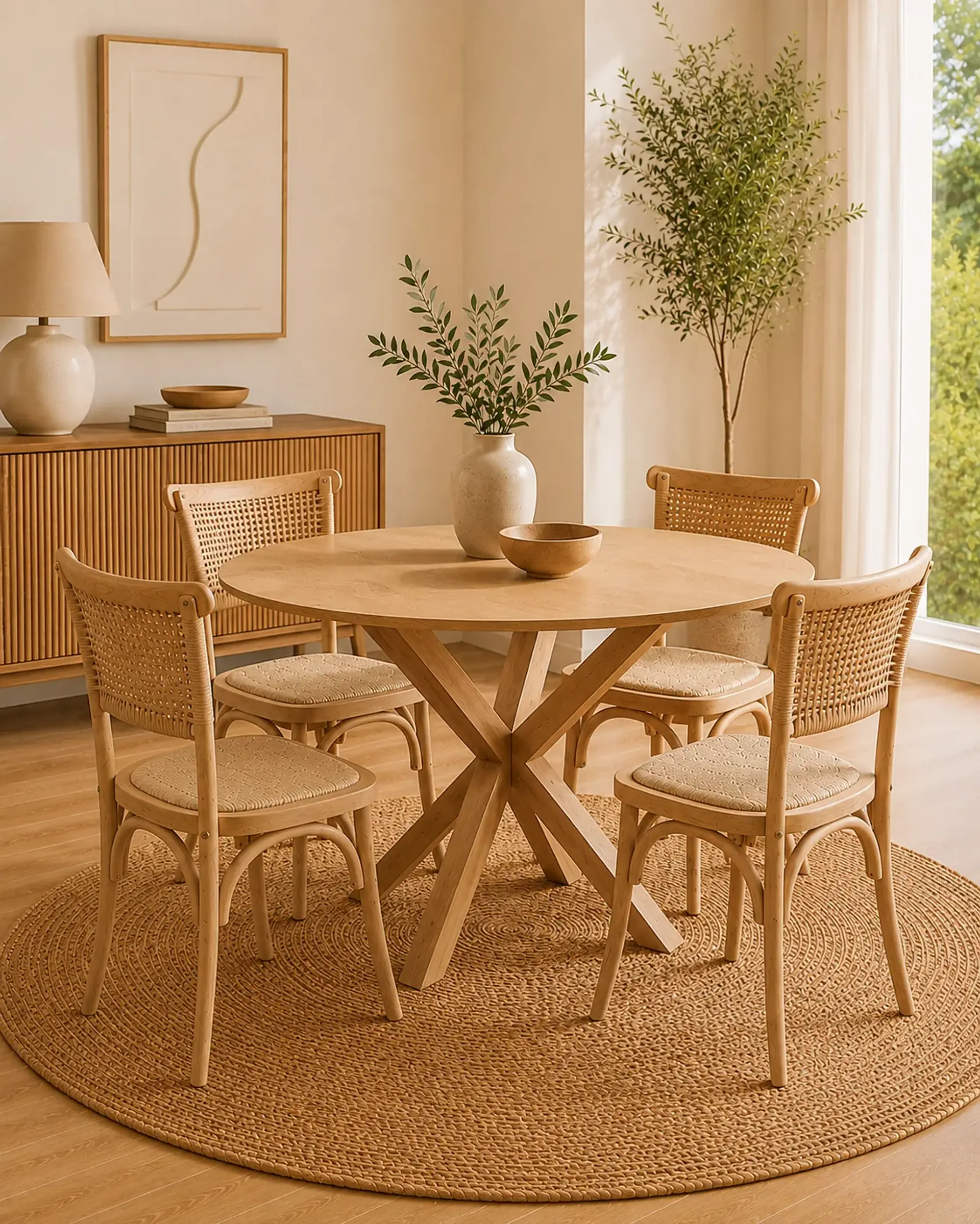 Comedor Redondo Madrid Sillas Crossback Madera 20