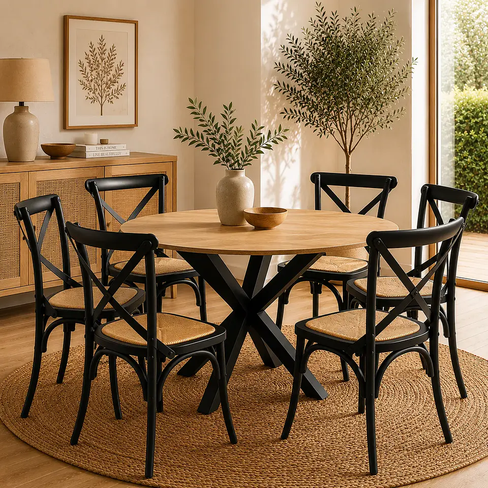 Comedor Redondo Madrid Sillas Crossback Madera 22