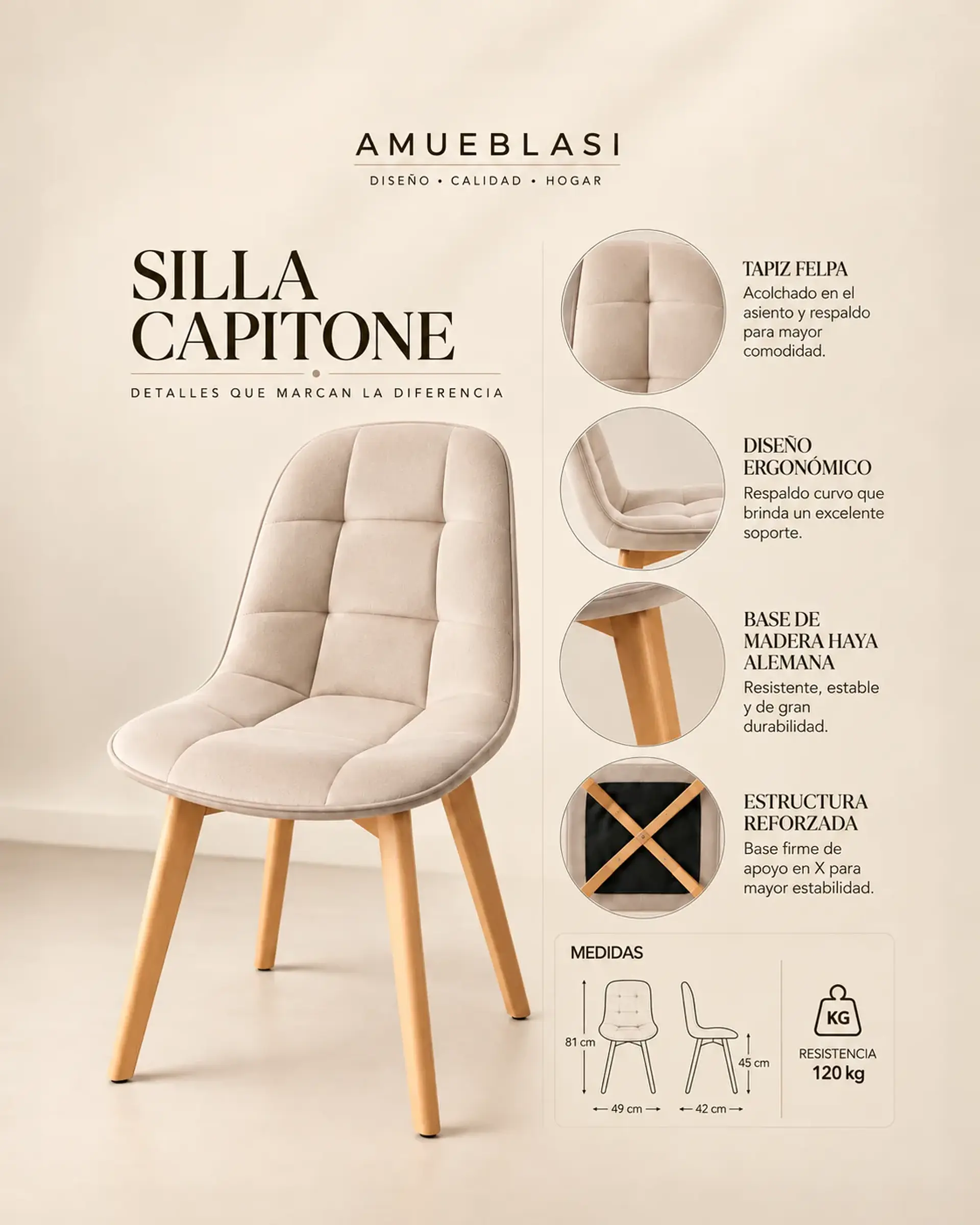Comedor Redondo Vidrio Madrid con Sillas Capitone 10