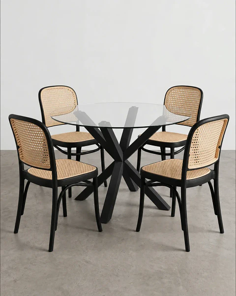 Comedor Redondo Vidrio Madrid con Sillas Lombardia 