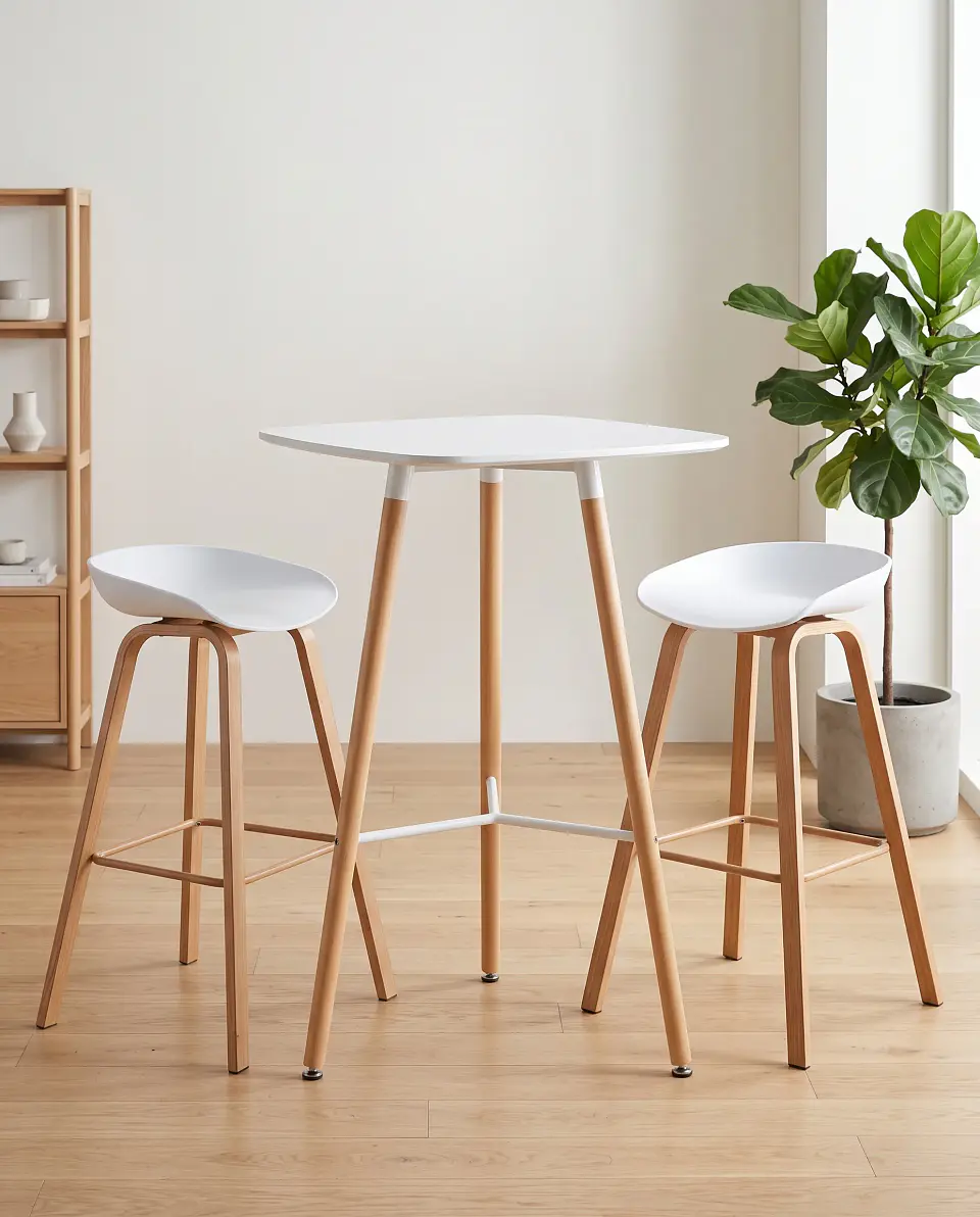 Mesa Bar Eames 70x70 + 2 Taburetes Nordic 75 cm 1