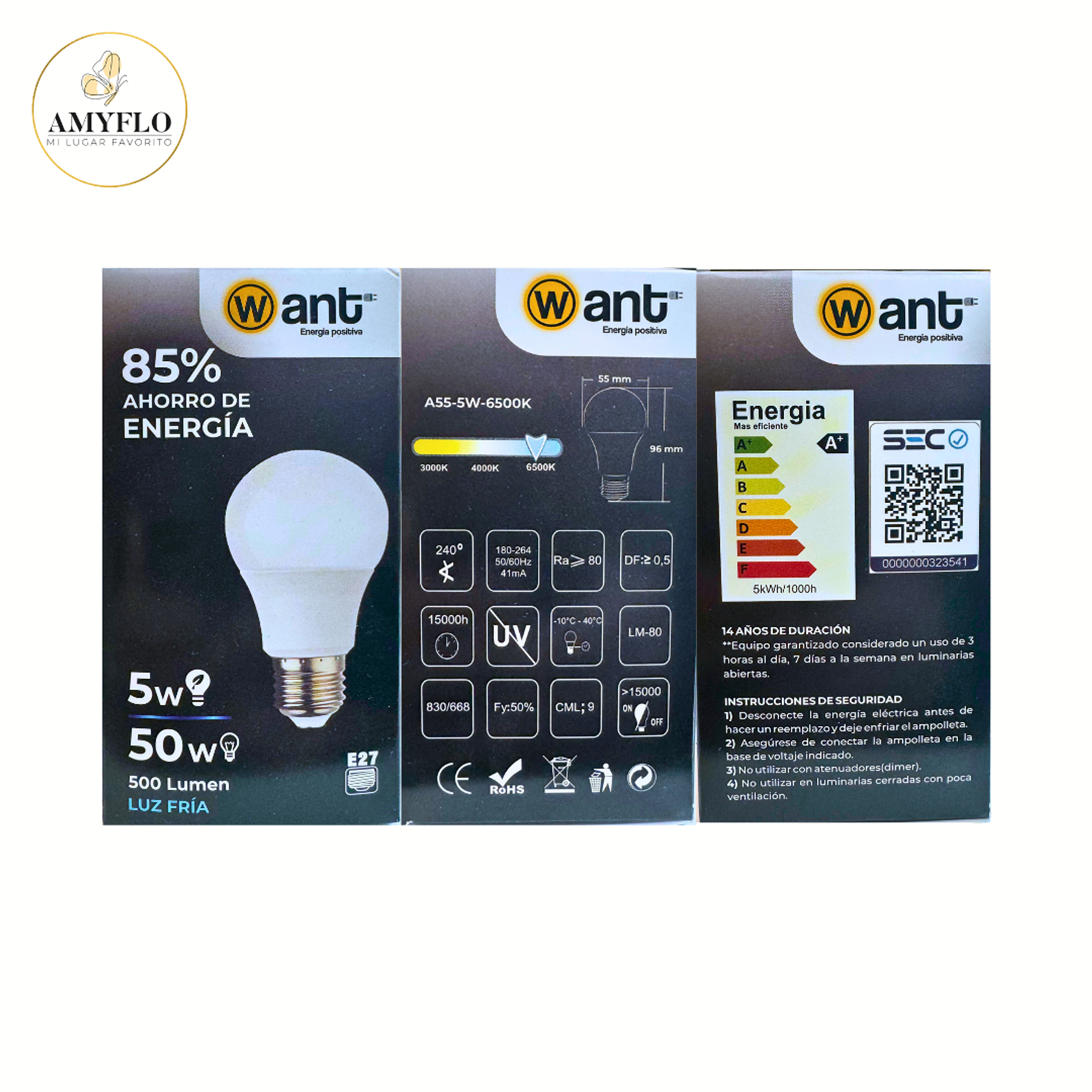 Pack de 10 Ampolleta Led E27 5W Luz Fria