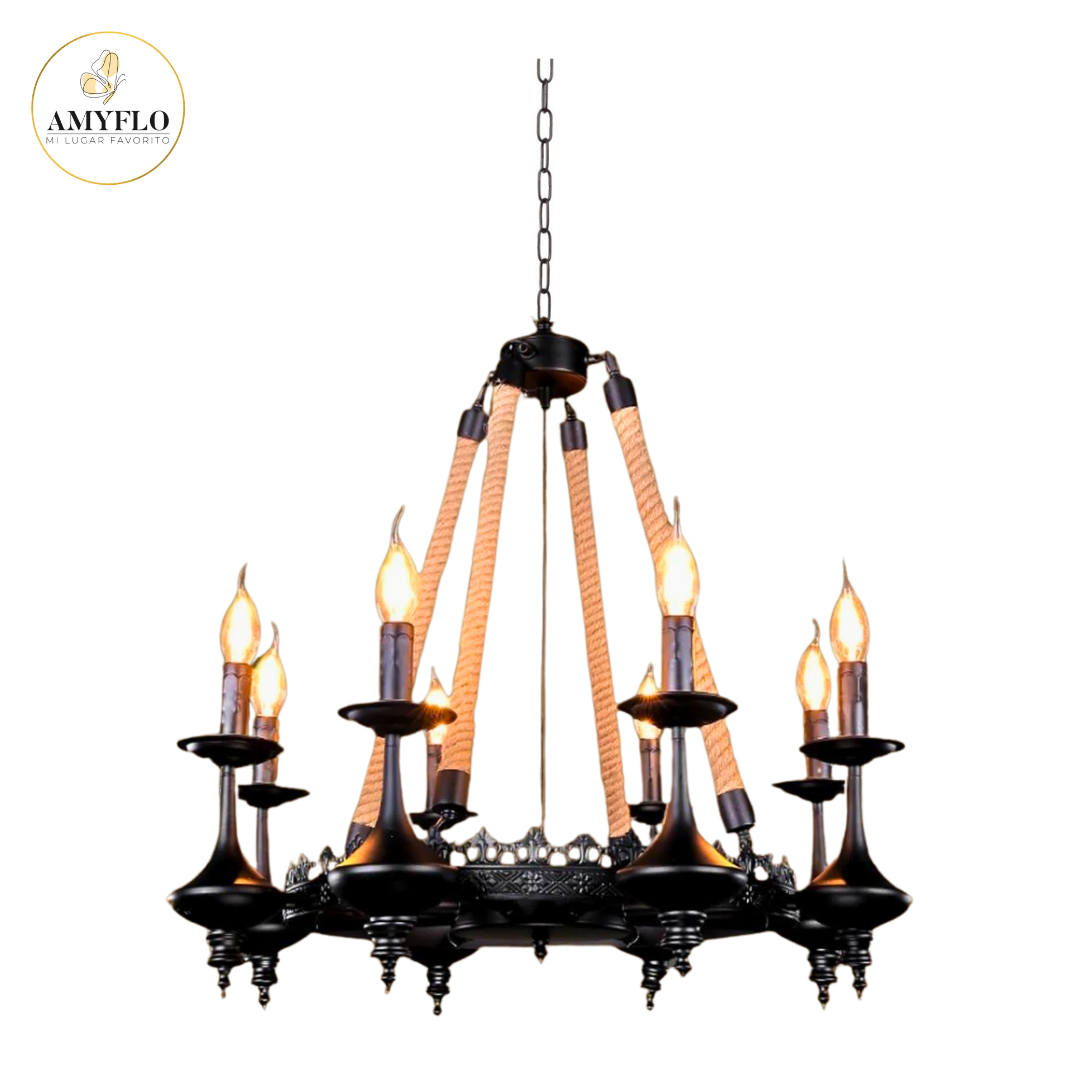 Lampara 8 Candelabro Cañamo