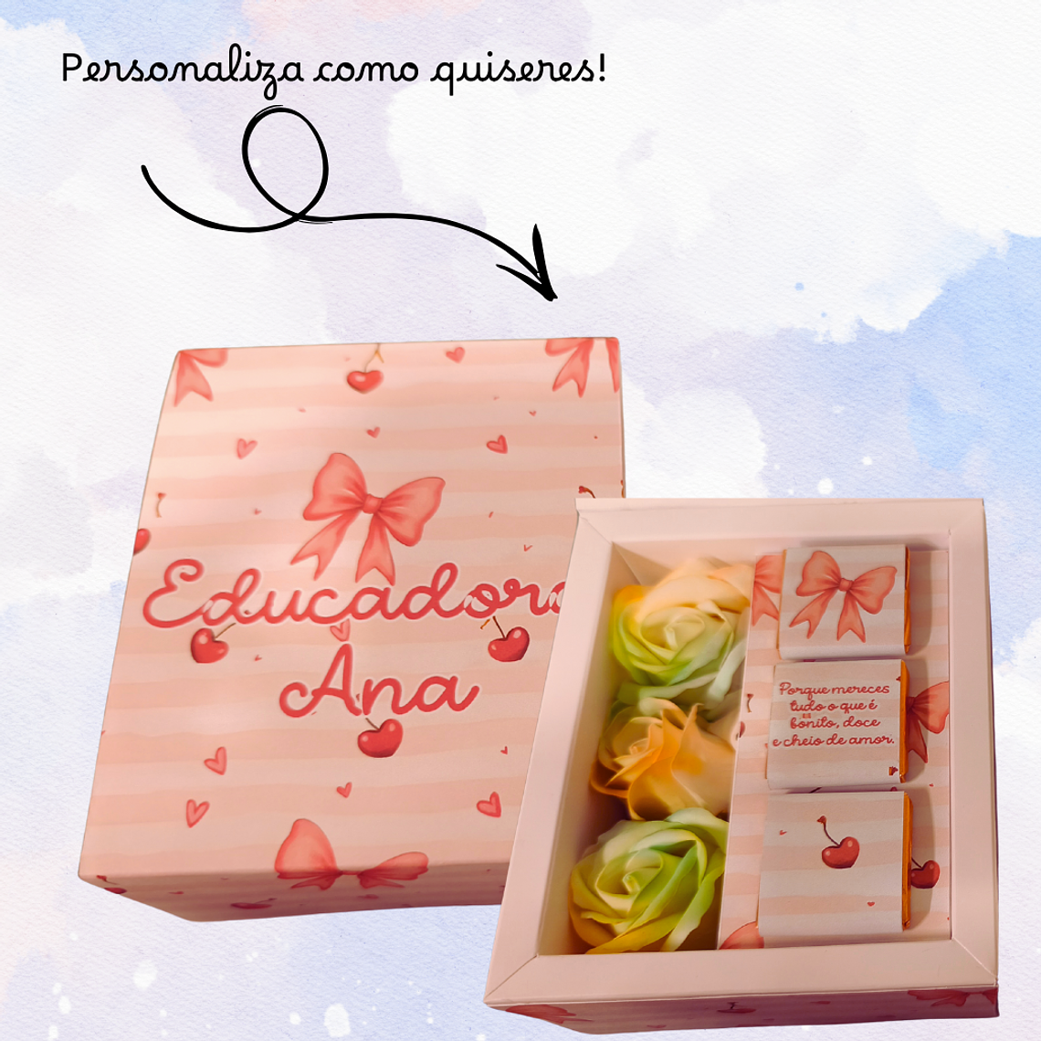 Caixa com Rosas de Sabão  e 3 Napolitanas de Chocolate de Leite 1